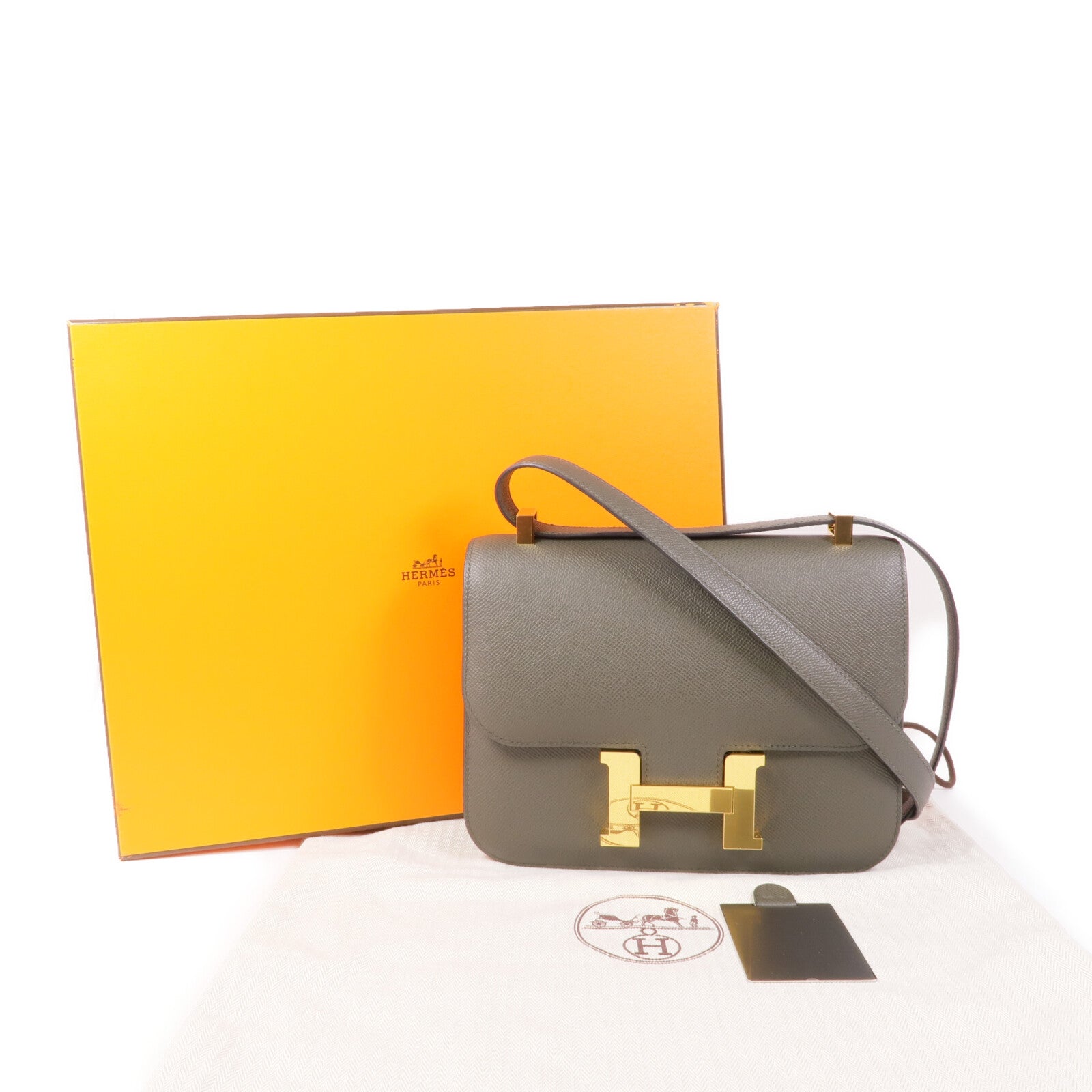 HERMES Epsom皮革Constance 24金扣肩背袋Vert De Gris
