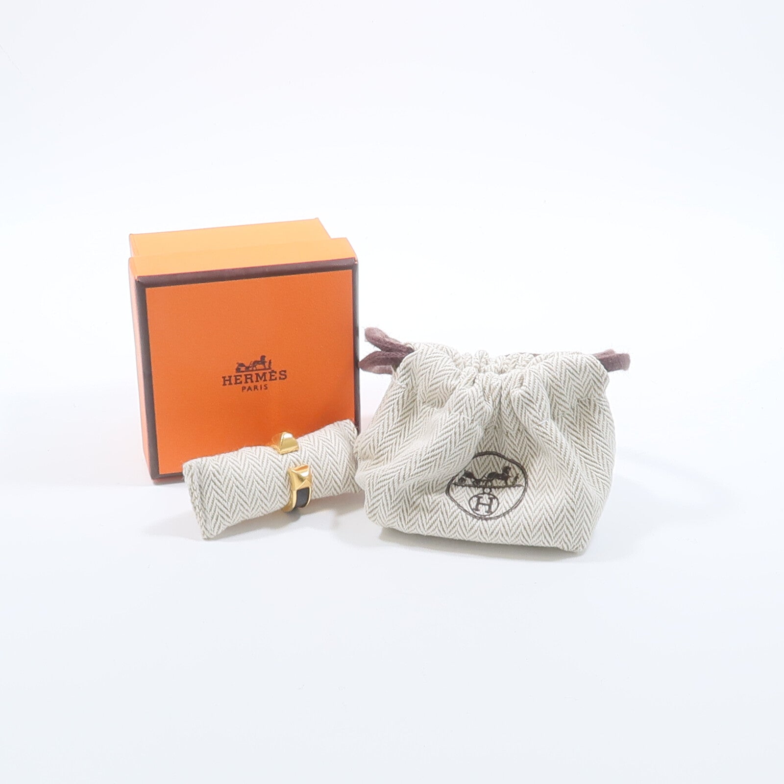 HERMES 金屬/Madame皮革Athena Double Stud Ring戒指