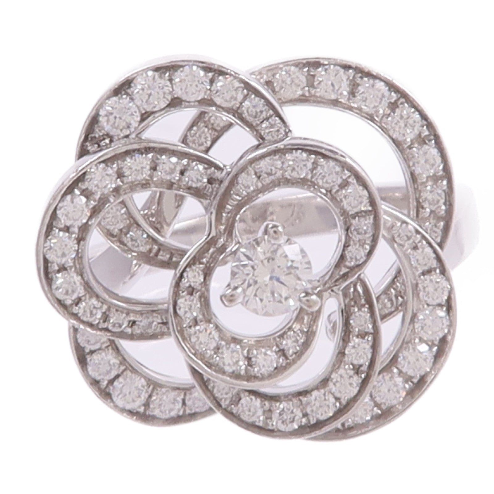 CHANEL 18K白金Camellia Ring鑽石戒指