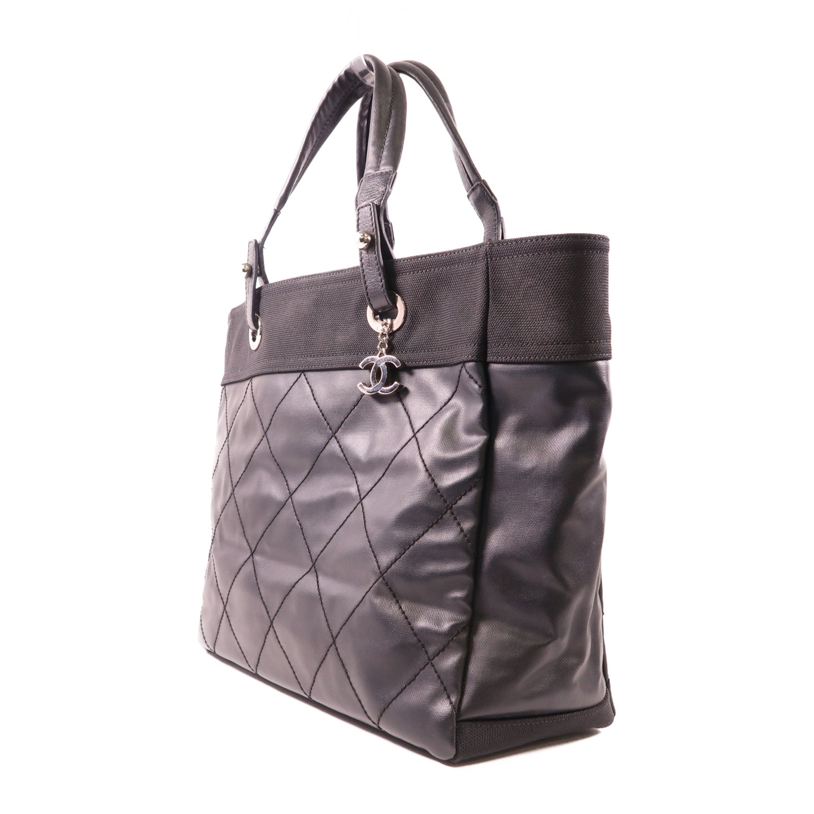 CHANEL 皮革/尼龍Paris Biarritz Tote銀扣手挽袋
