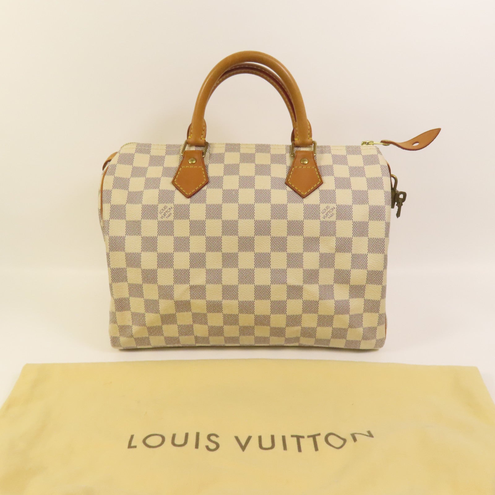 LOUIS VUITTON Damier Azur Speedy 30金扣手挽袋