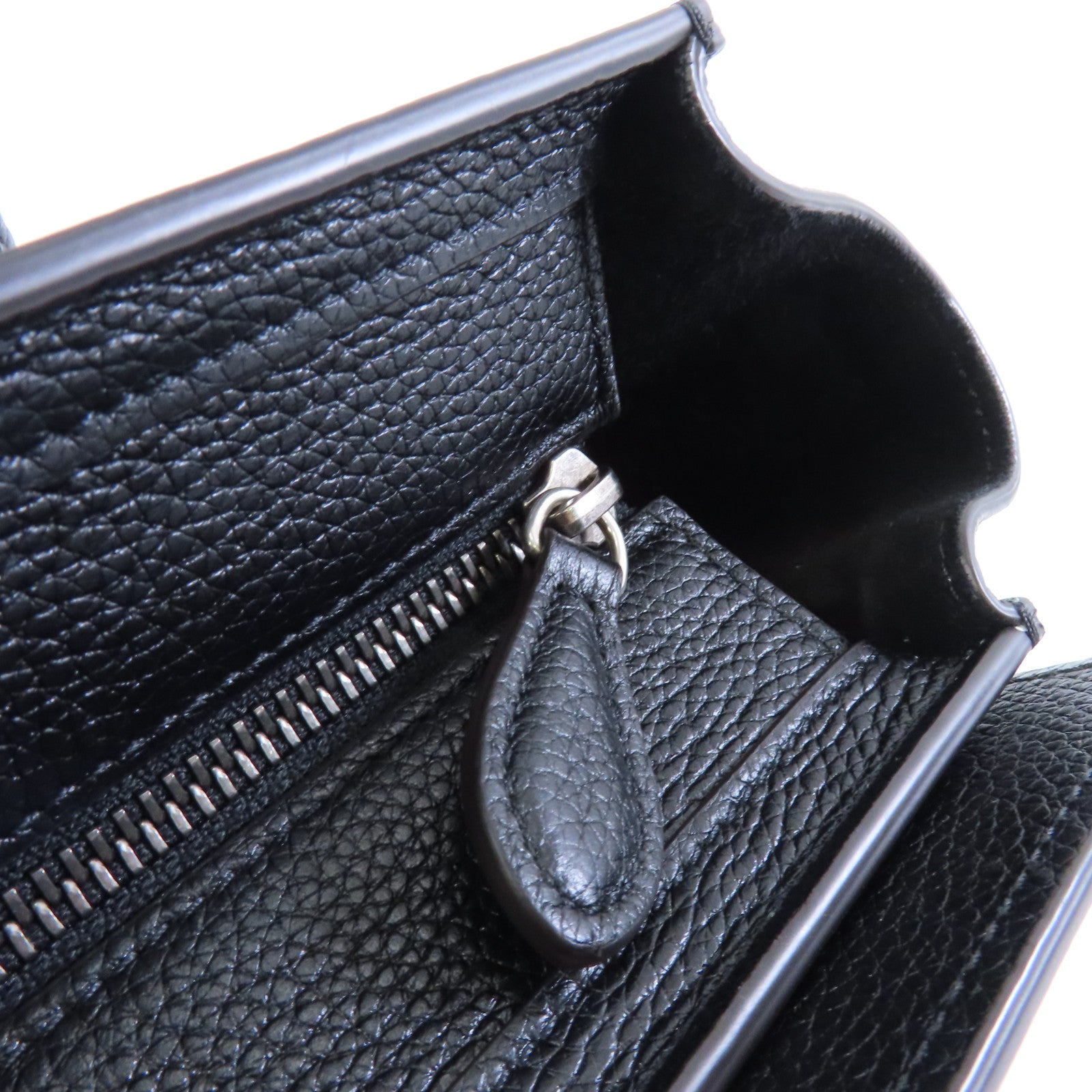 CELINE 牛皮皮革Nano Luggage銀扣手挽肩背兩用袋黑色