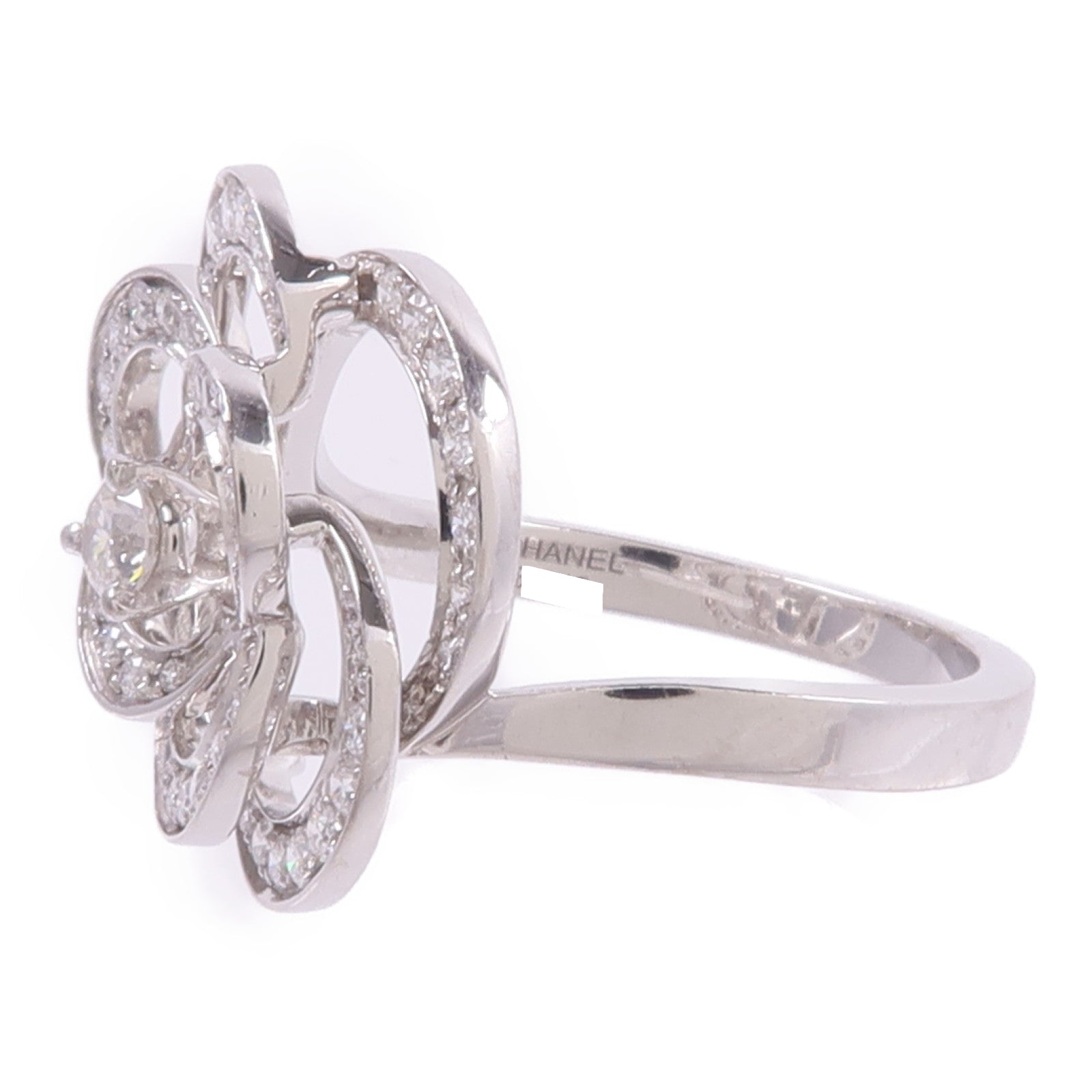 CHANEL 18K白金Camellia Ring鑽石戒指