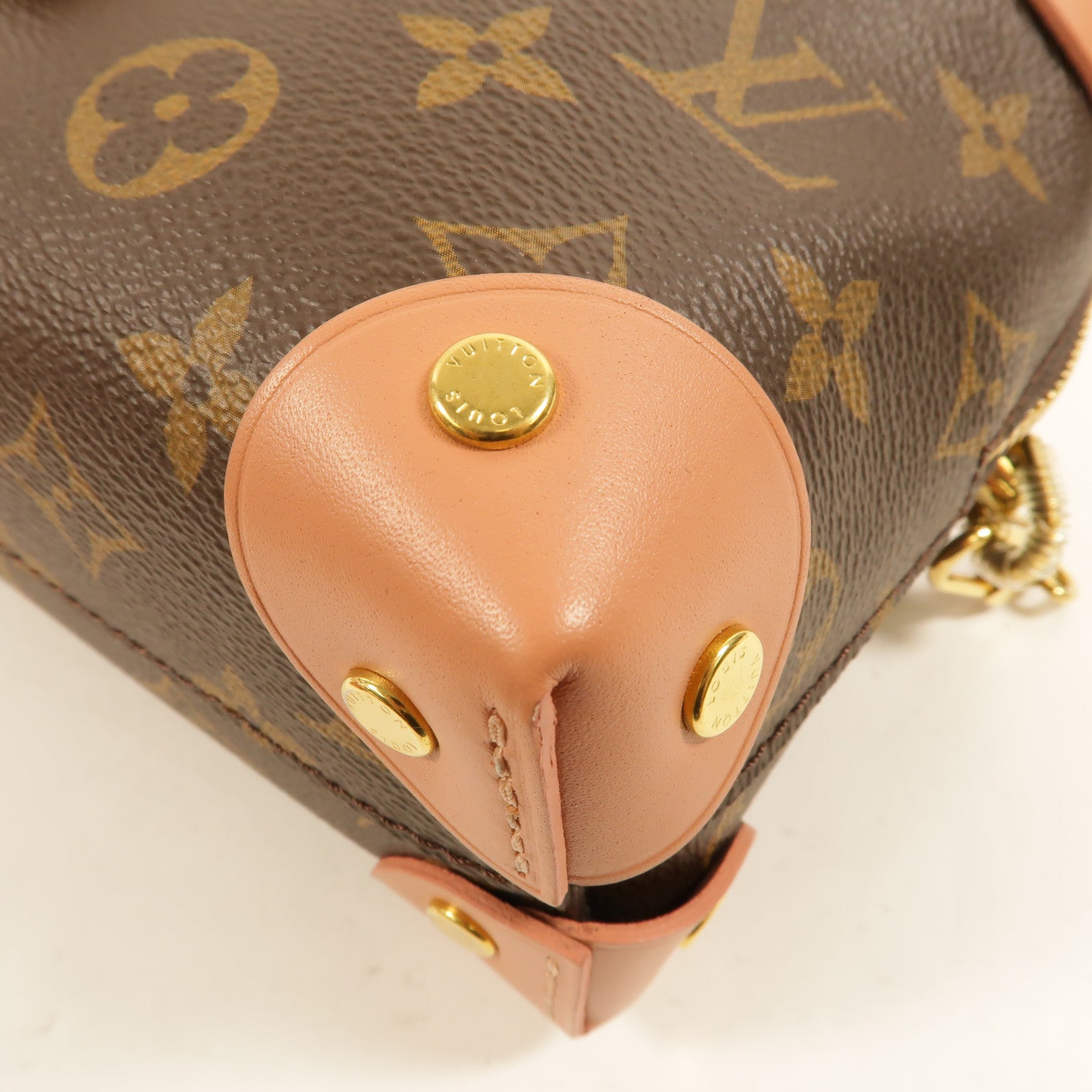 LOUIS VUITTON Monogram Petite Malle Souple金扣手挽肩背兩用袋棕色/粉紅色