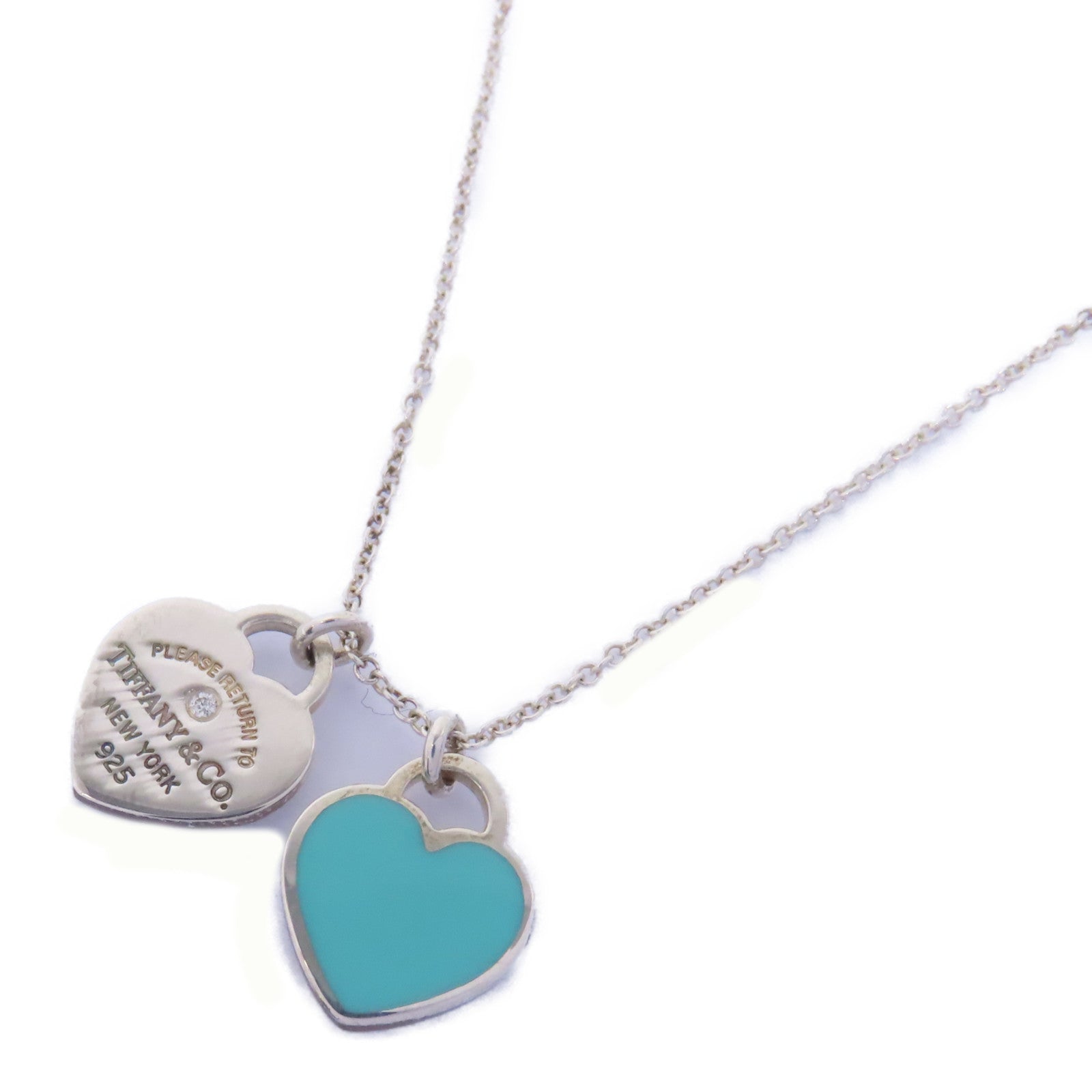 TIFFANY＆CO 925純銀Return To Tiffany Diamond Necklace鑽石項鍊藍色/銀色