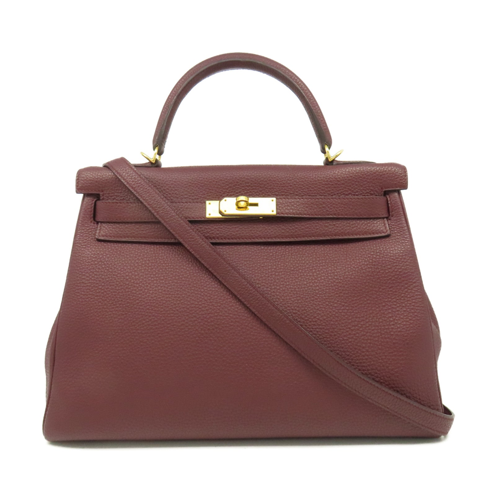 HERMES 【清倉大減價】Clemence皮革Kelly 32金扣手挽肩背兩用袋紅色