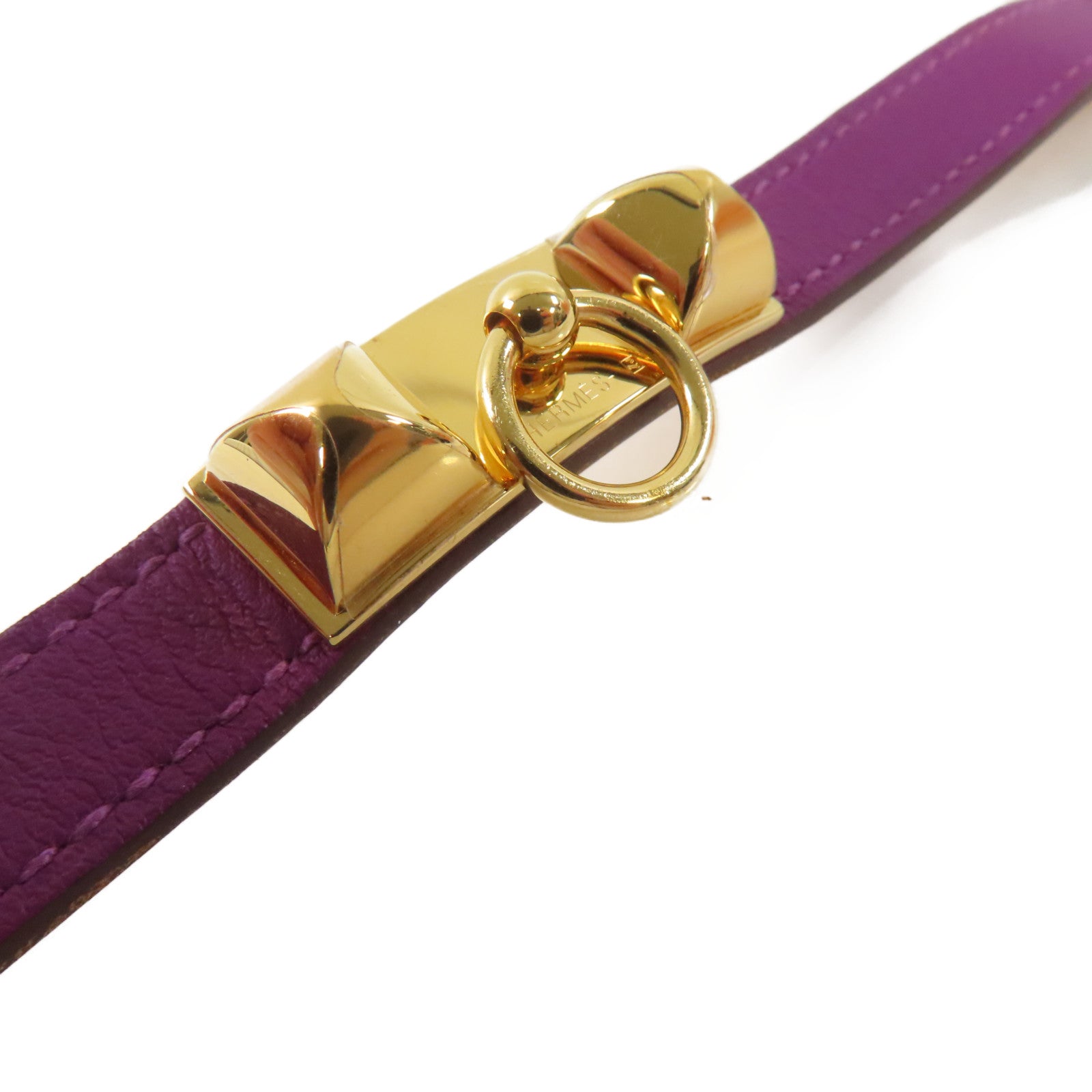 HERMES 【激減優惠】Swift皮革Rivale Double Tour S Bracelet金扣手鏈紫色/金色