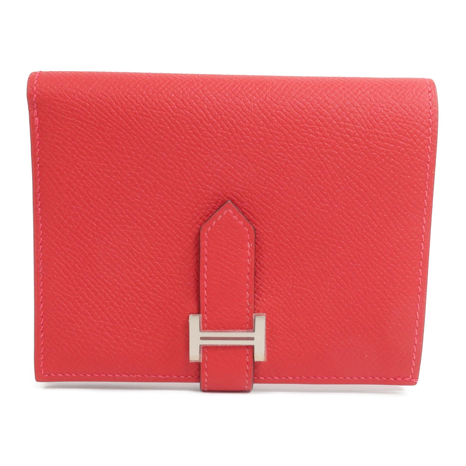 HERMES Epsom皮革Bearn Compact Wallet錢包Rouge Casaque