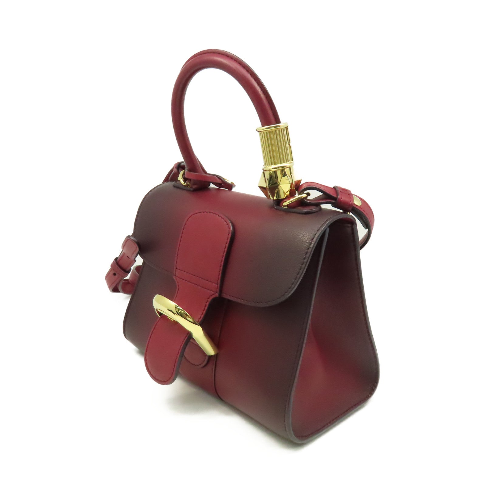 SELECTION 【激減優惠】牛皮皮革Delvaux Mini Brillant 2Way Shoulder Bag金扣手挽肩背兩用袋酒紅色