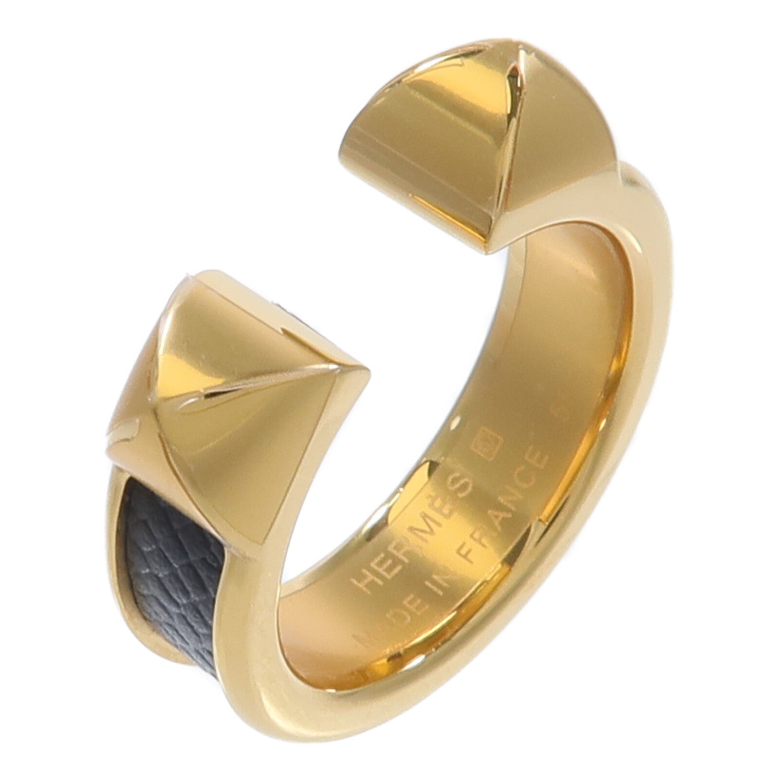 HERMES 金屬/Madame皮革Athena Double Stud Ring戒指
