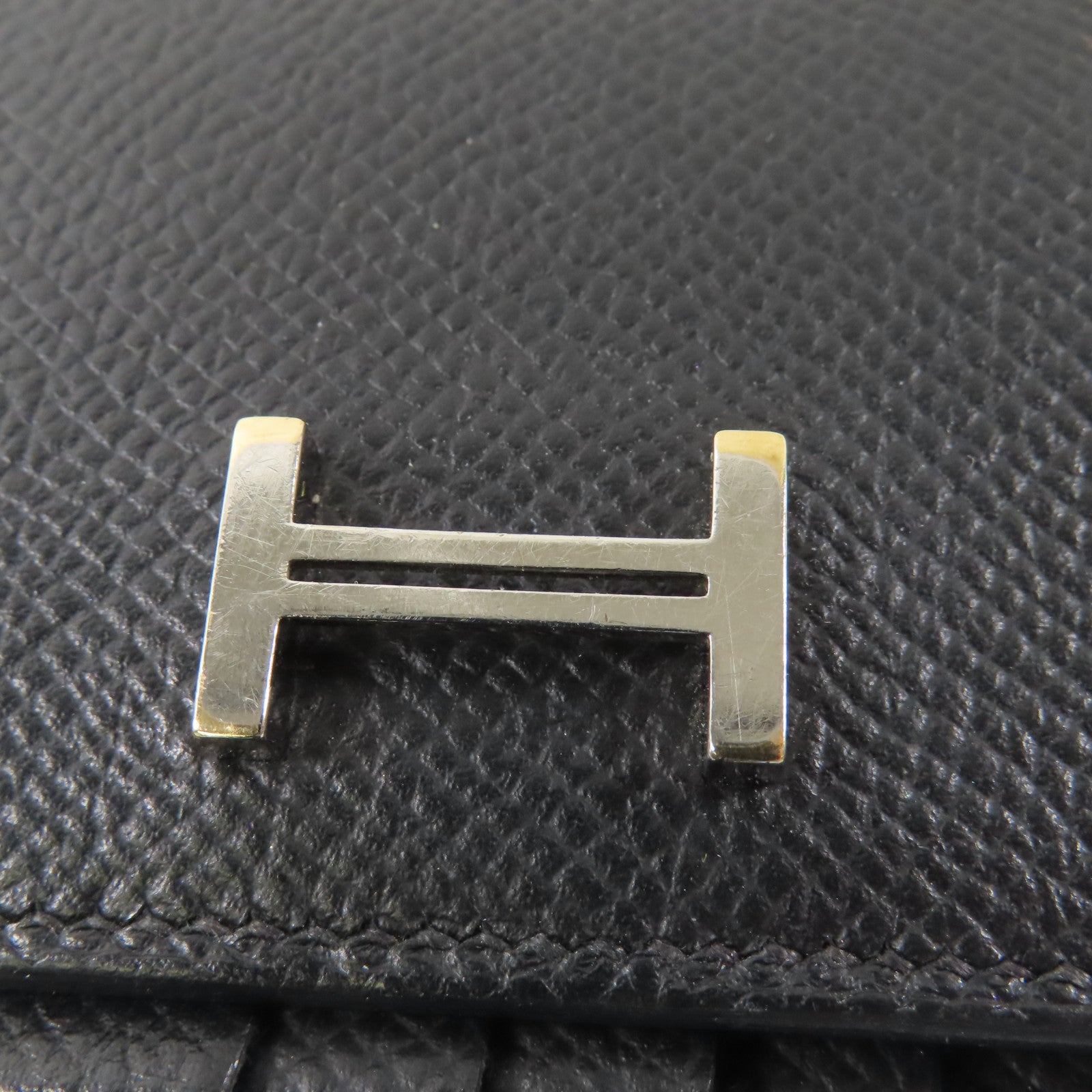 HERMES Epsom皮革/Alligator皮革Bearn Compact銀扣錢包Noir