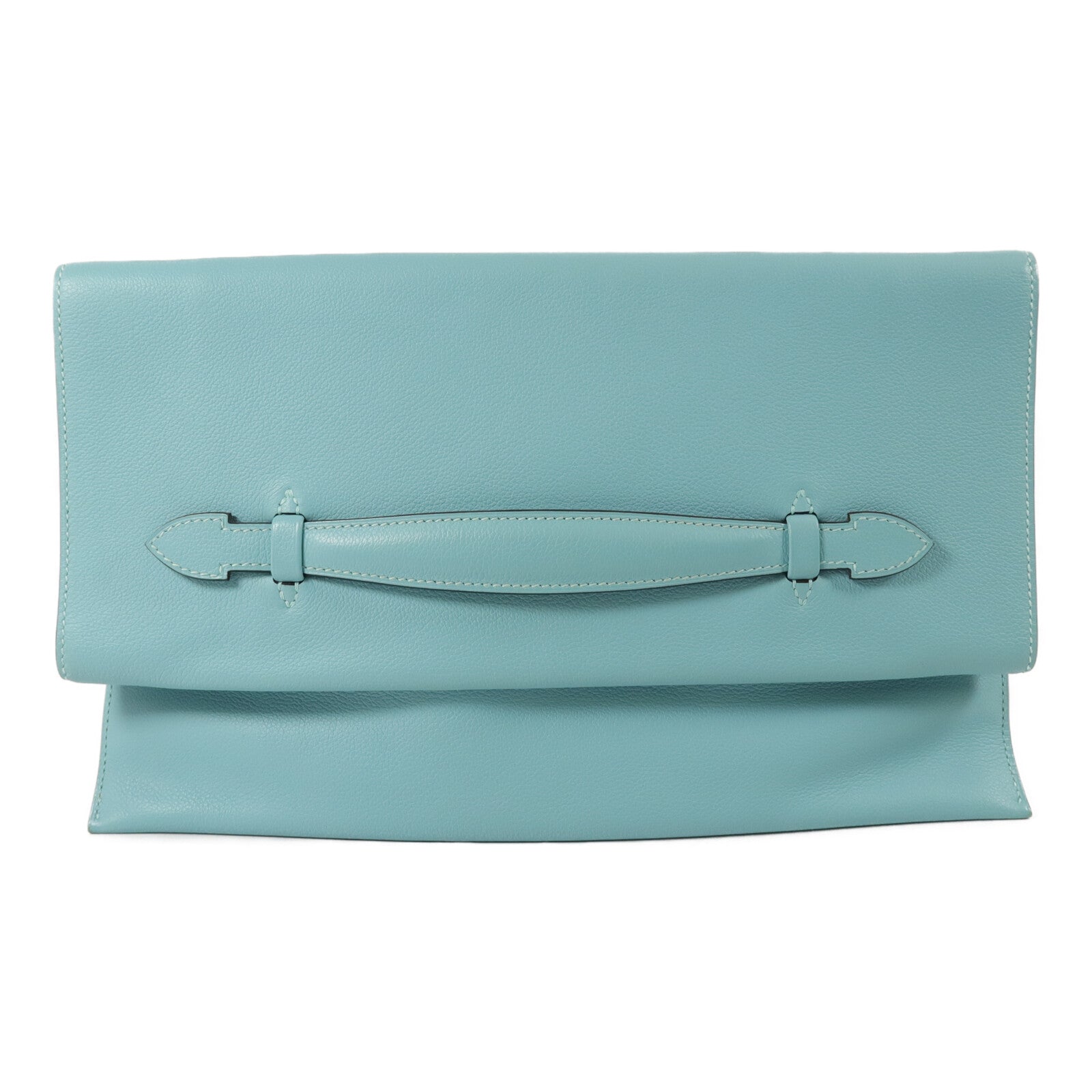 HERMES Evercolor皮革Pliplat Clutch手拿包Blue Atoll