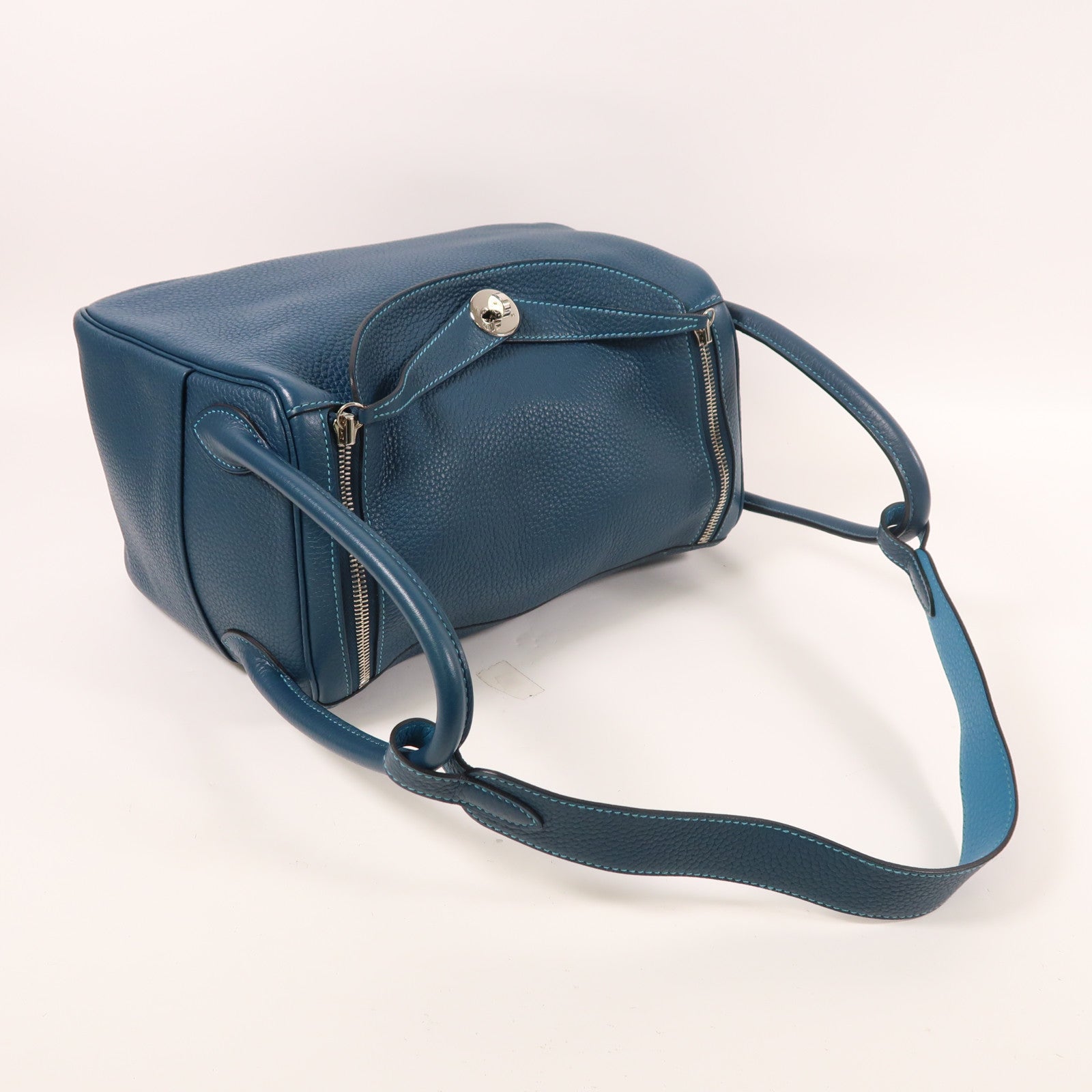 HERMES 皮革Lindy 30手挽肩背兩用袋Turquoise/Bleu Izmir