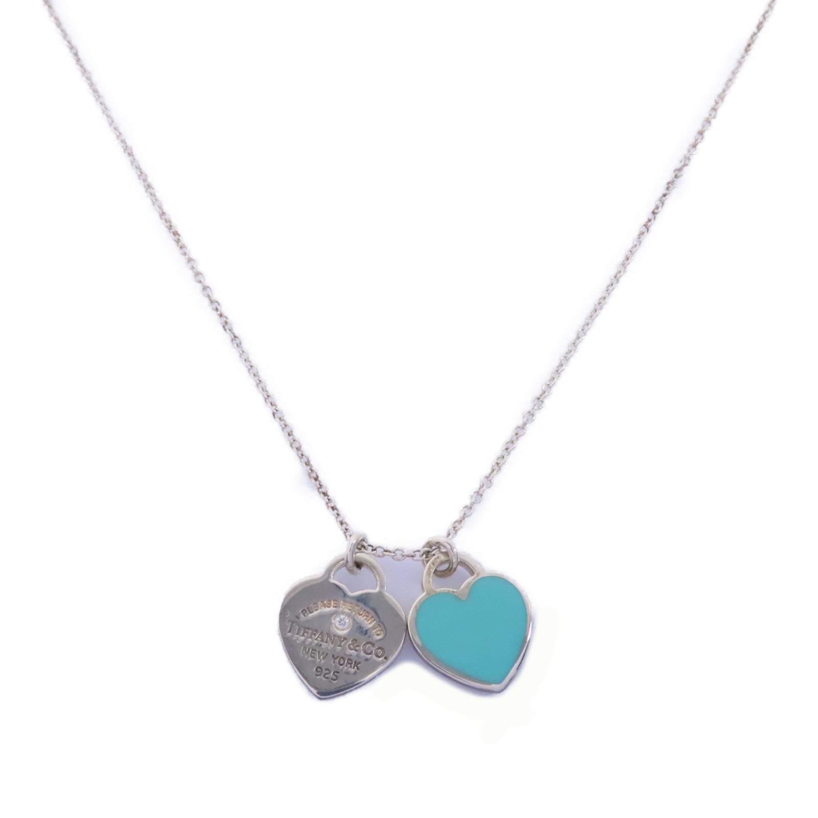 TIFFANY＆CO 925純銀Return To Tiffany Diamond Necklace鑽石項鍊藍色/銀色