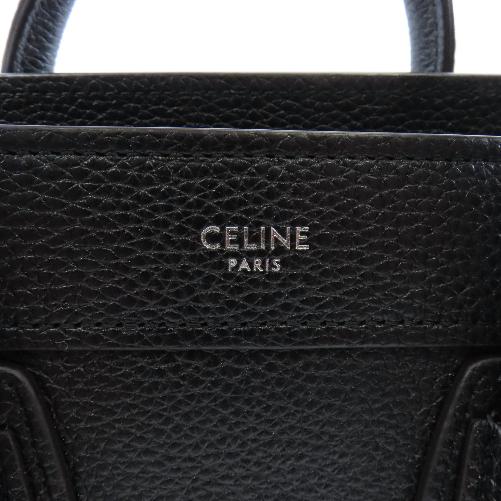 CELINE 牛皮皮革Nano Luggage銀扣手挽肩背兩用袋黑色