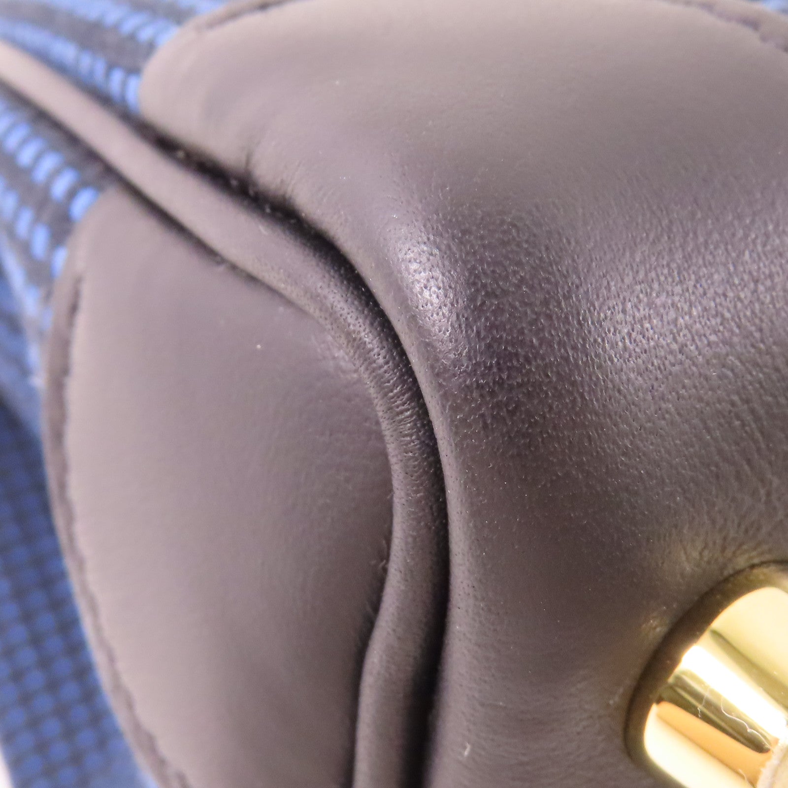 HERMES Swift皮革/Toile Birkin 25金扣手挽袋Noir/Blue Egee