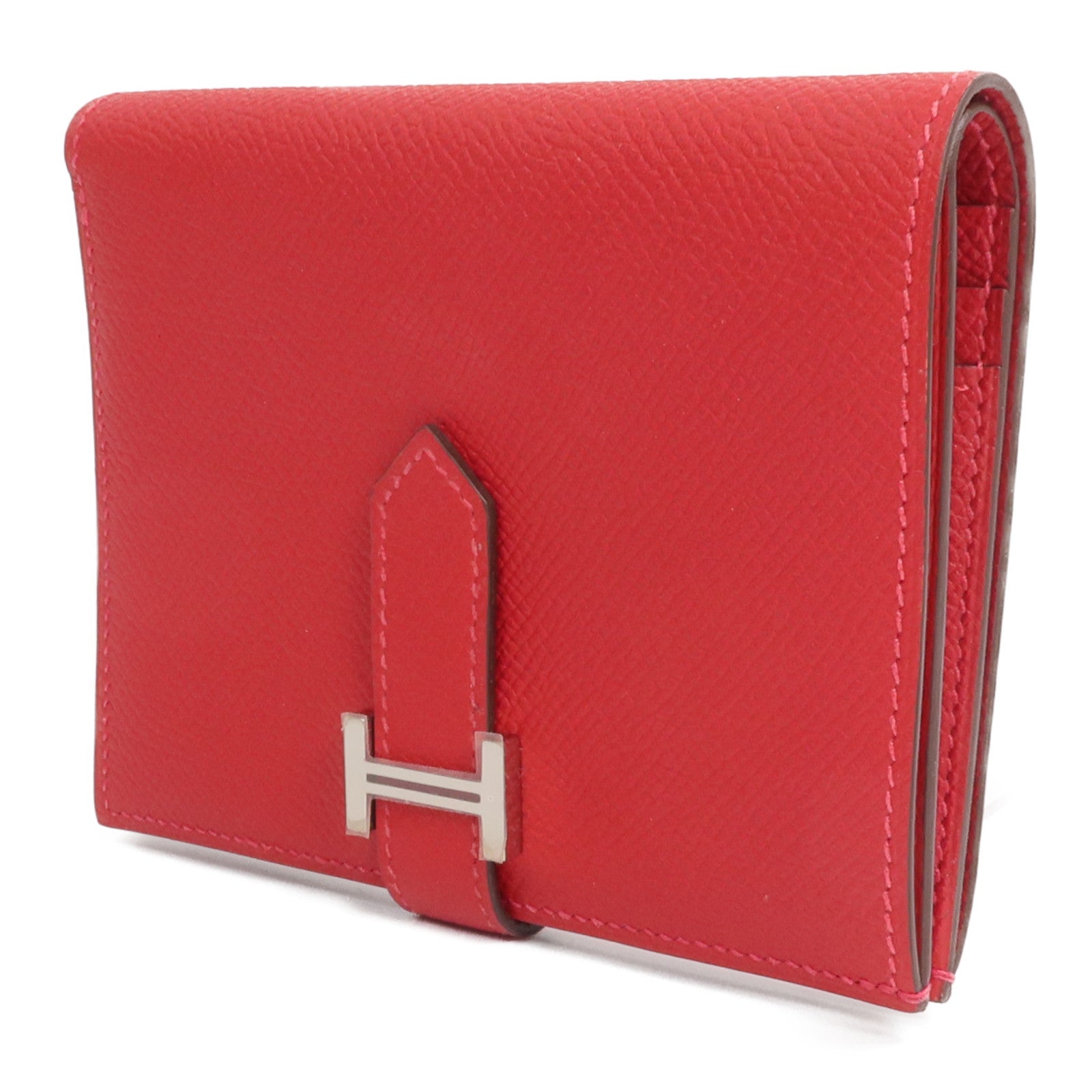 HERMES Epsom皮革Bearn Compact Wallet錢包Rouge Casaque