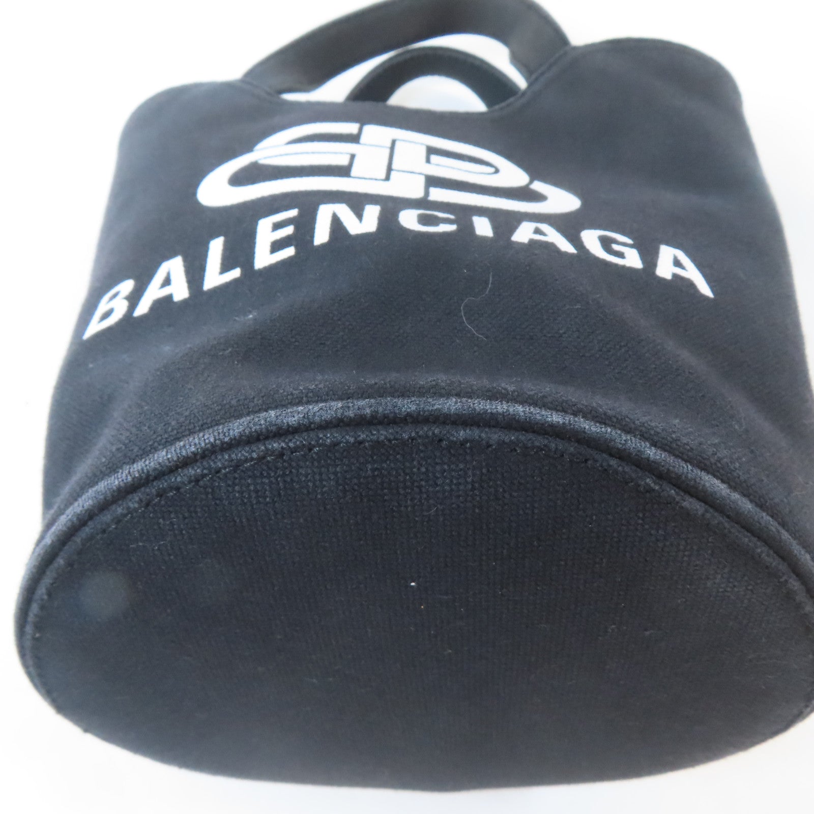 BALENCIAGA 帆布Wave Tote XS銀扣手挽肩背兩用袋黑色