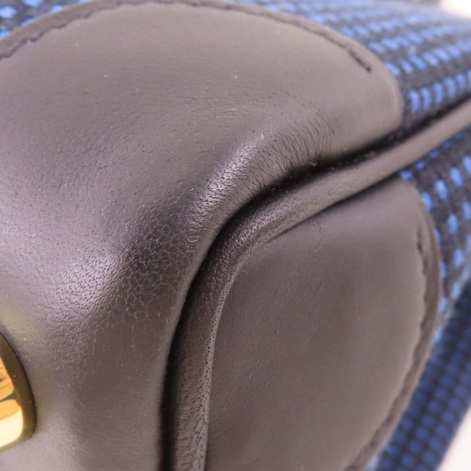 HERMES Swift皮革/Toile Birkin 25金扣手挽袋Noir/Blue Egee