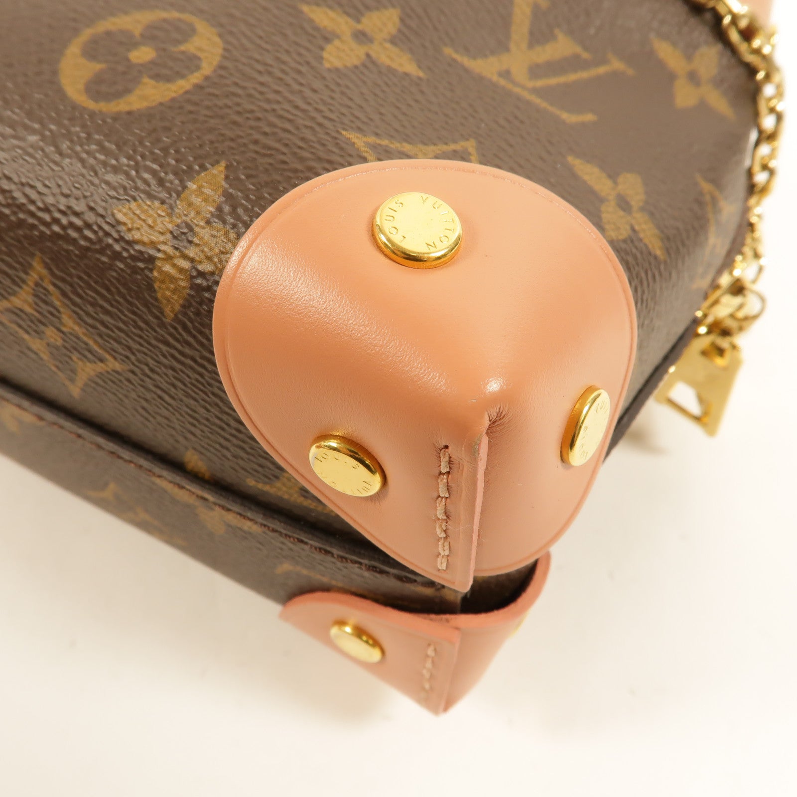 LOUIS VUITTON Monogram Petite Malle Souple金扣手挽肩背兩用袋棕色/粉紅色