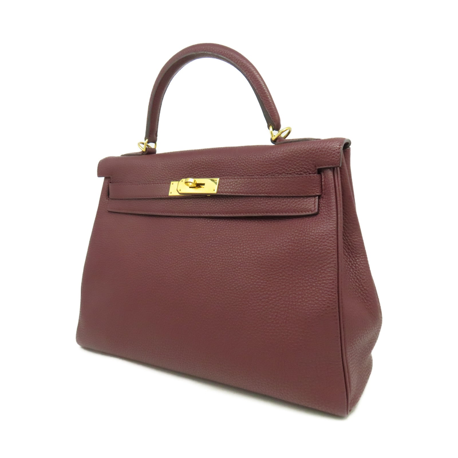 HERMES 【清倉大減價】Clemence皮革Kelly 32金扣手挽肩背兩用袋紅色
