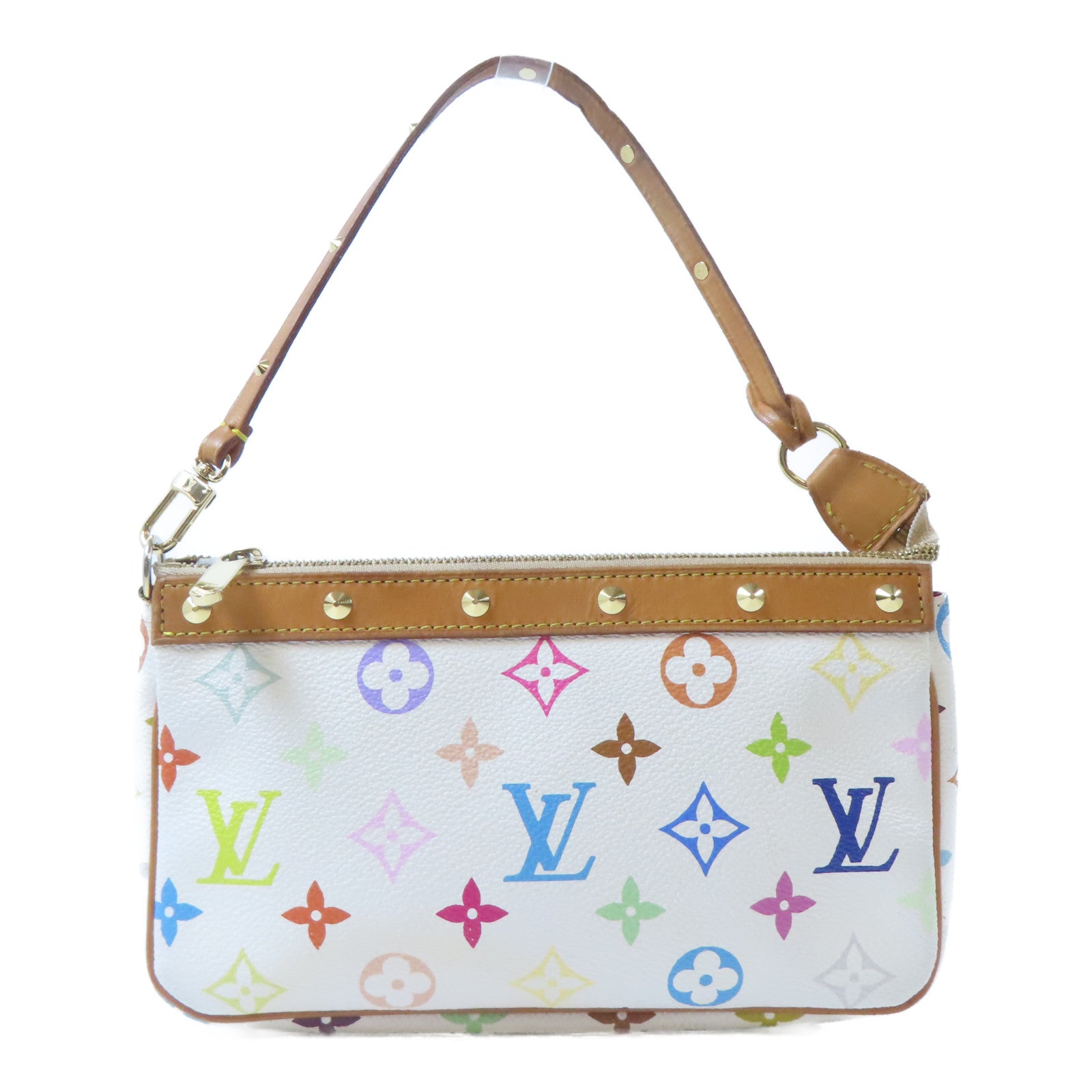 LOUIS VUITTON Monogram Pochette Accessoires金扣手挽袋白色/彩色