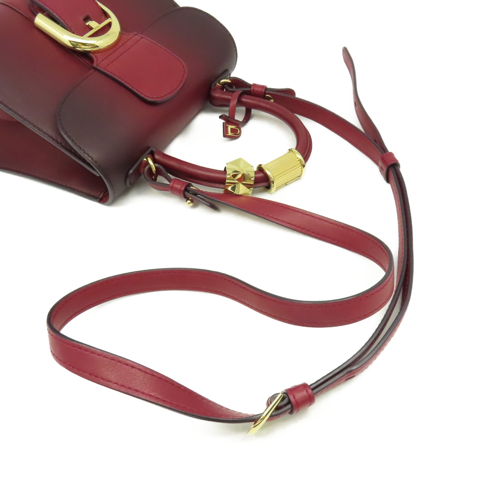 SELECTION 【激減優惠】牛皮皮革Delvaux Mini Brillant 2Way Shoulder Bag金扣手挽肩背兩用袋酒紅色