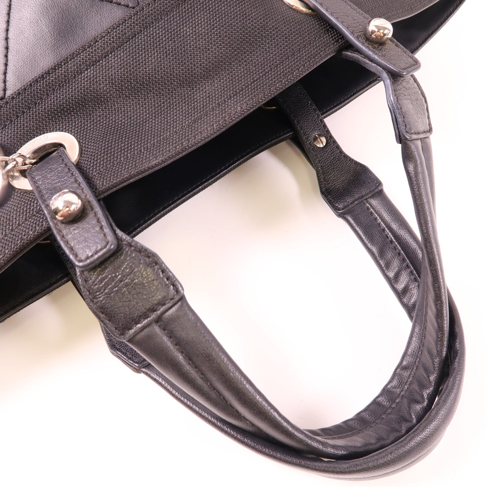 CHANEL 皮革/尼龍Paris Biarritz Tote銀扣手挽袋