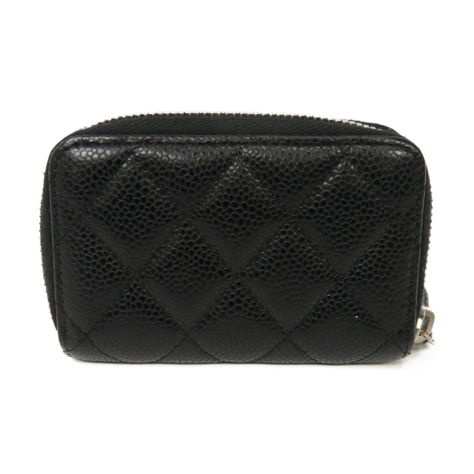 CHANEL 菱格Caviar皮革Coin Case銀扣零錢包黑色