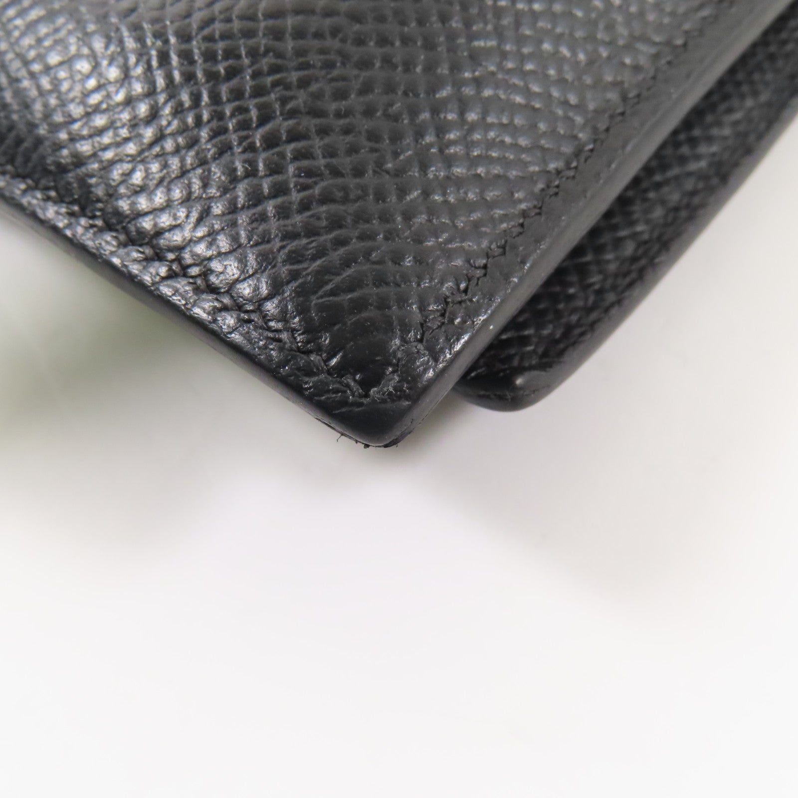 HERMES Epsom皮革/Alligator皮革Bearn Compact銀扣錢包Noir