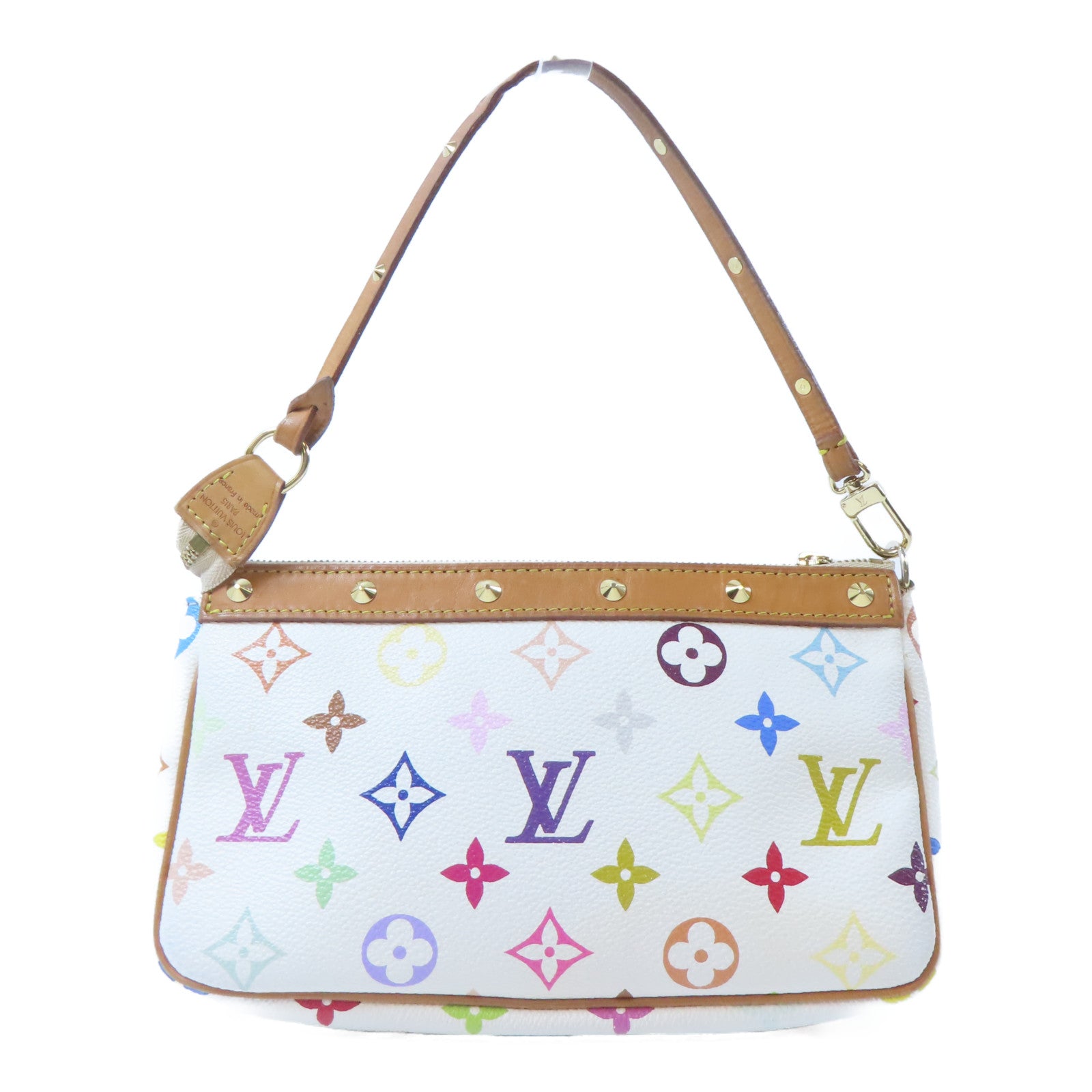LOUIS VUITTON Monogram Pochette Accessoires金扣手挽袋白色/彩色