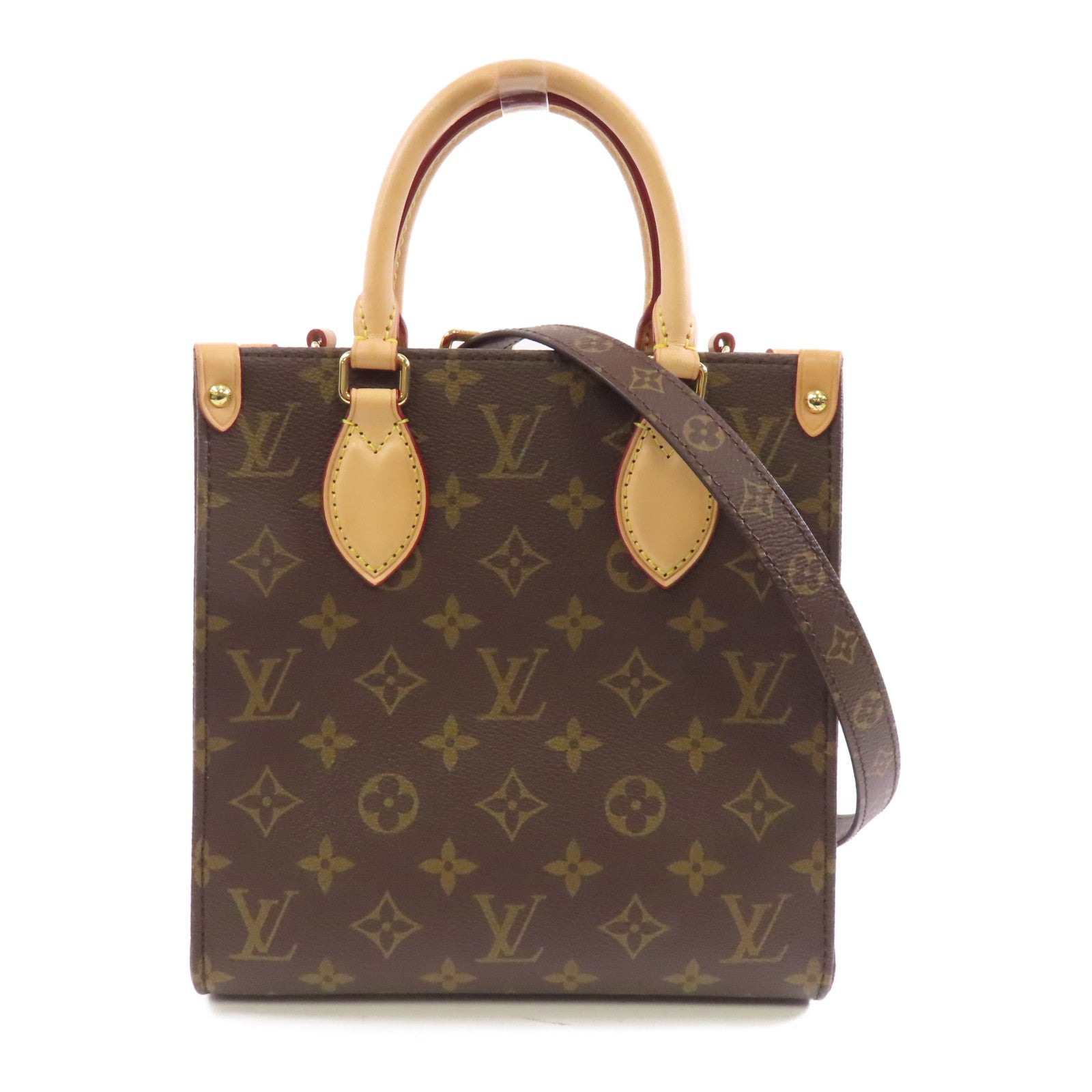 LOUIS VUITTON Monogram Sac Plat BB金扣手挽肩背兩用袋棕色