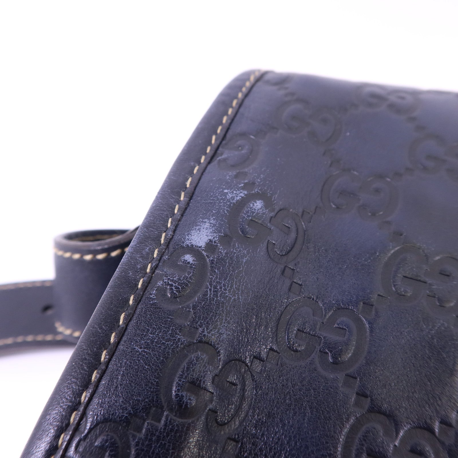 GUCCI 牛皮皮革Messenger Bag銀扣肩背袋