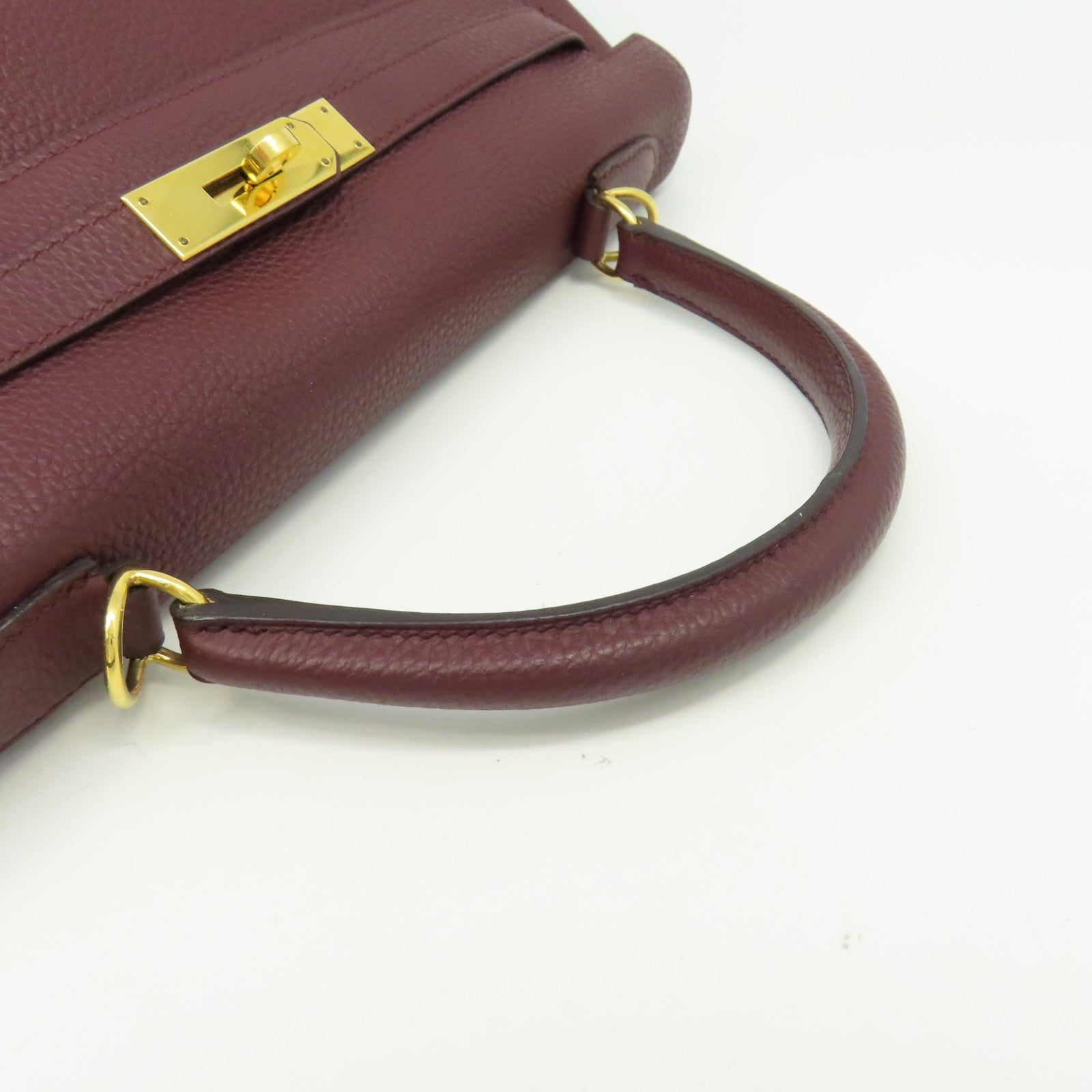 HERMES 【清倉大減價】Clemence皮革Kelly 32金扣手挽肩背兩用袋紅色