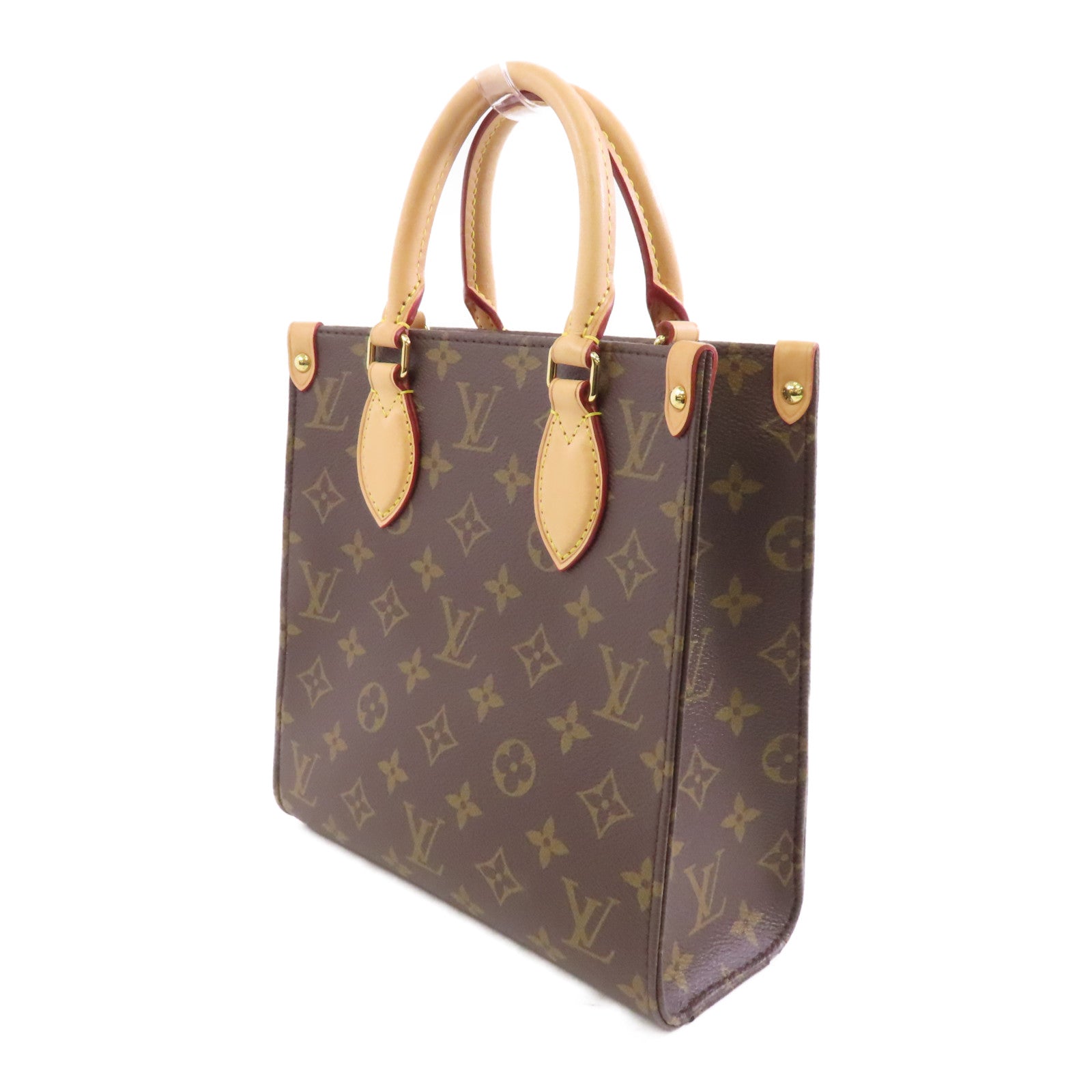 LOUIS VUITTON Monogram Sac Plat BB金扣手挽肩背兩用袋棕色