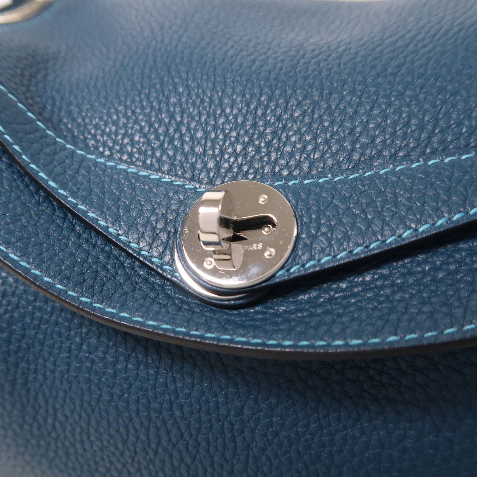 HERMES 皮革Lindy 30手挽肩背兩用袋Turquoise/Bleu Izmir