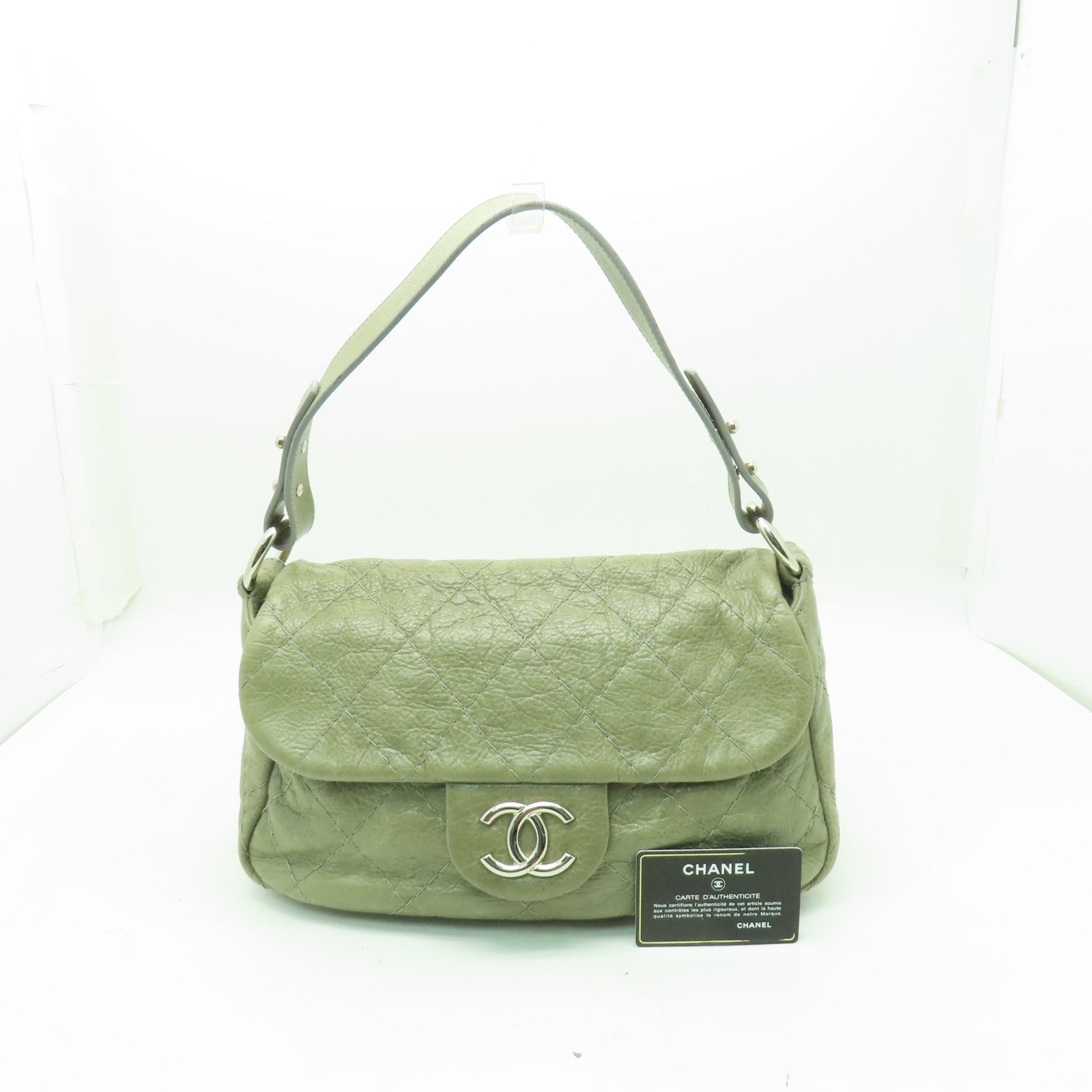 CHANEL **【激減優惠】菱格牛皮皮革Shoulder Bag銀扣肩背袋灰色