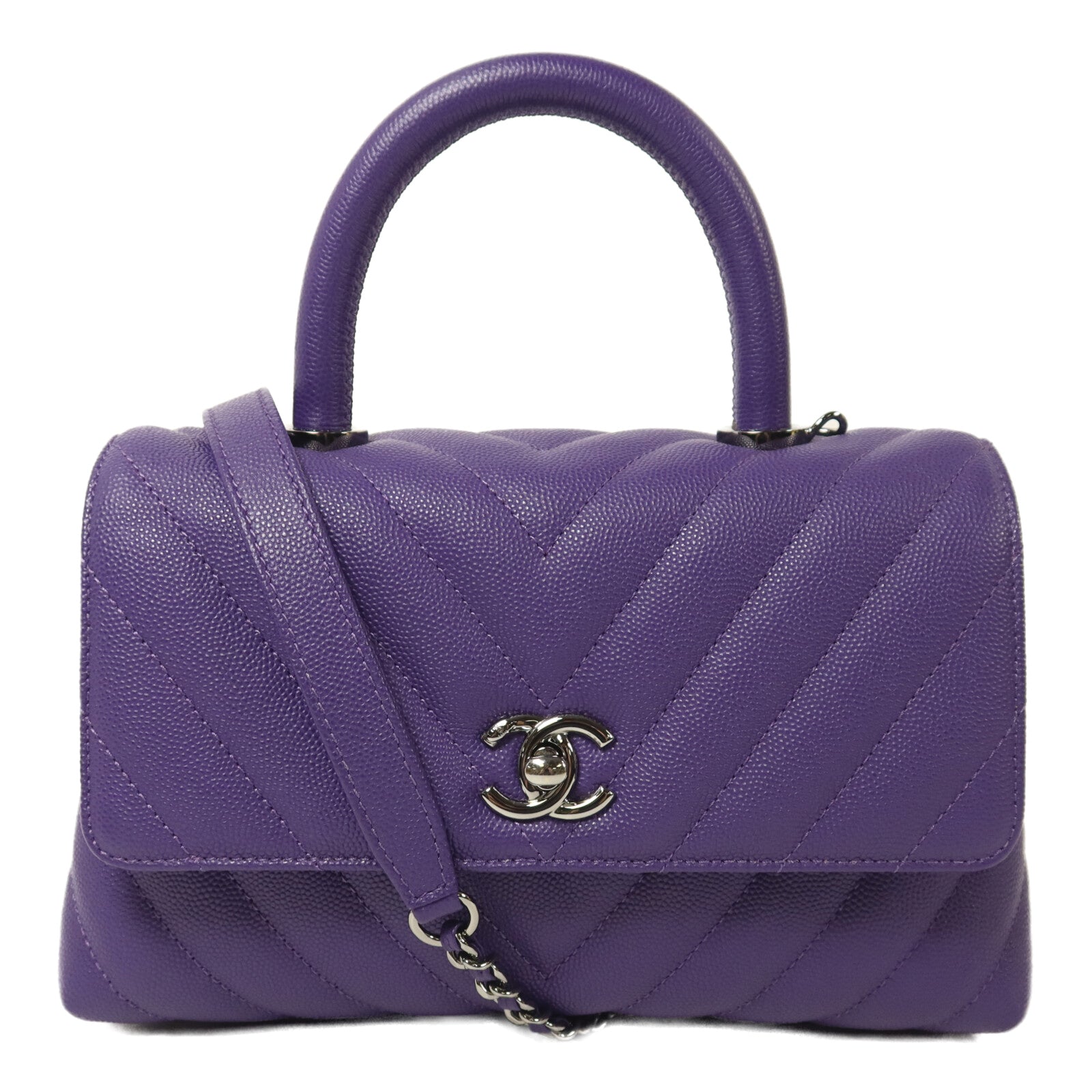 CHANEL 【激減優惠】牛皮皮革Coco Handle銀扣鏈帶肩背袋