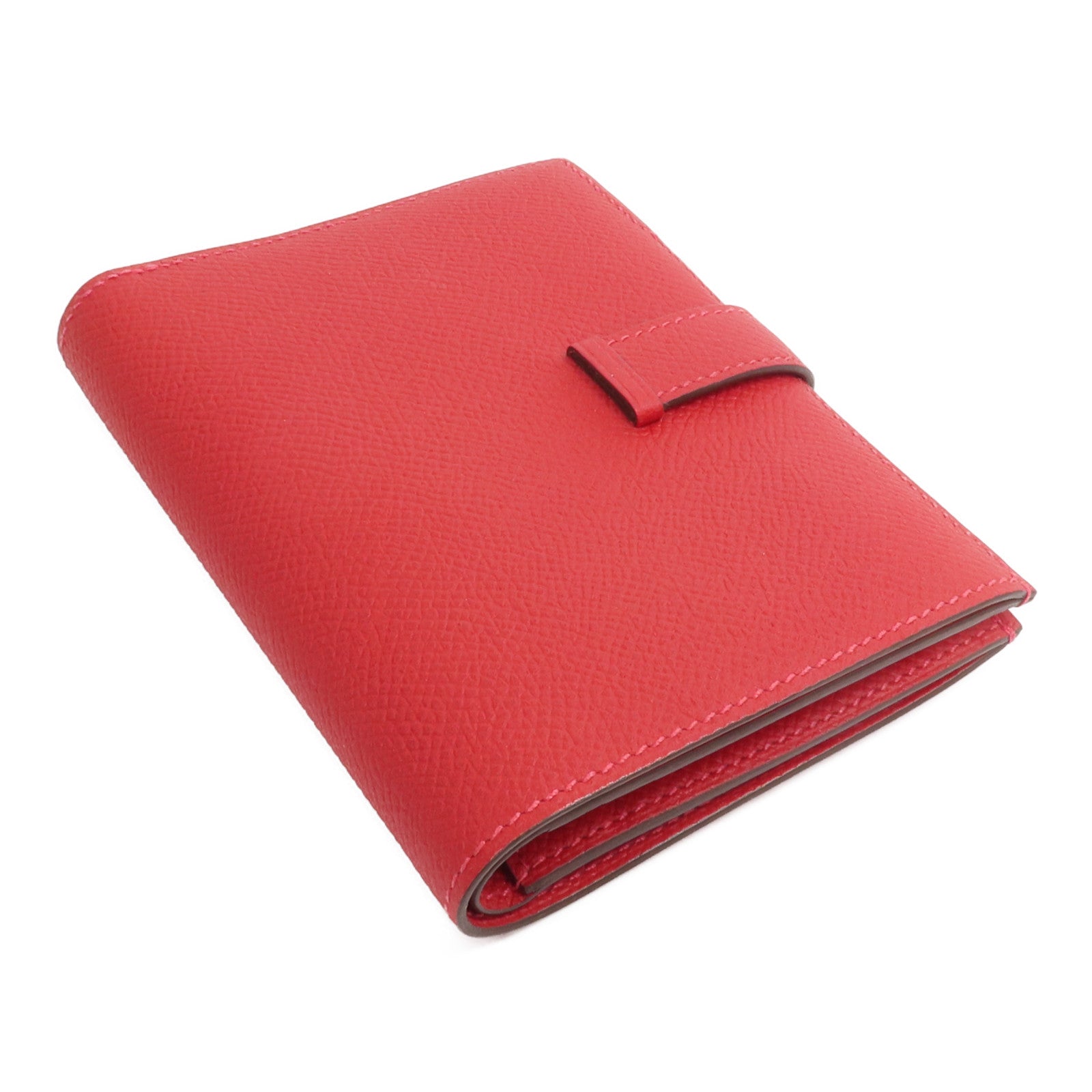 HERMES Epsom皮革Bearn Compact Wallet錢包Rouge Casaque