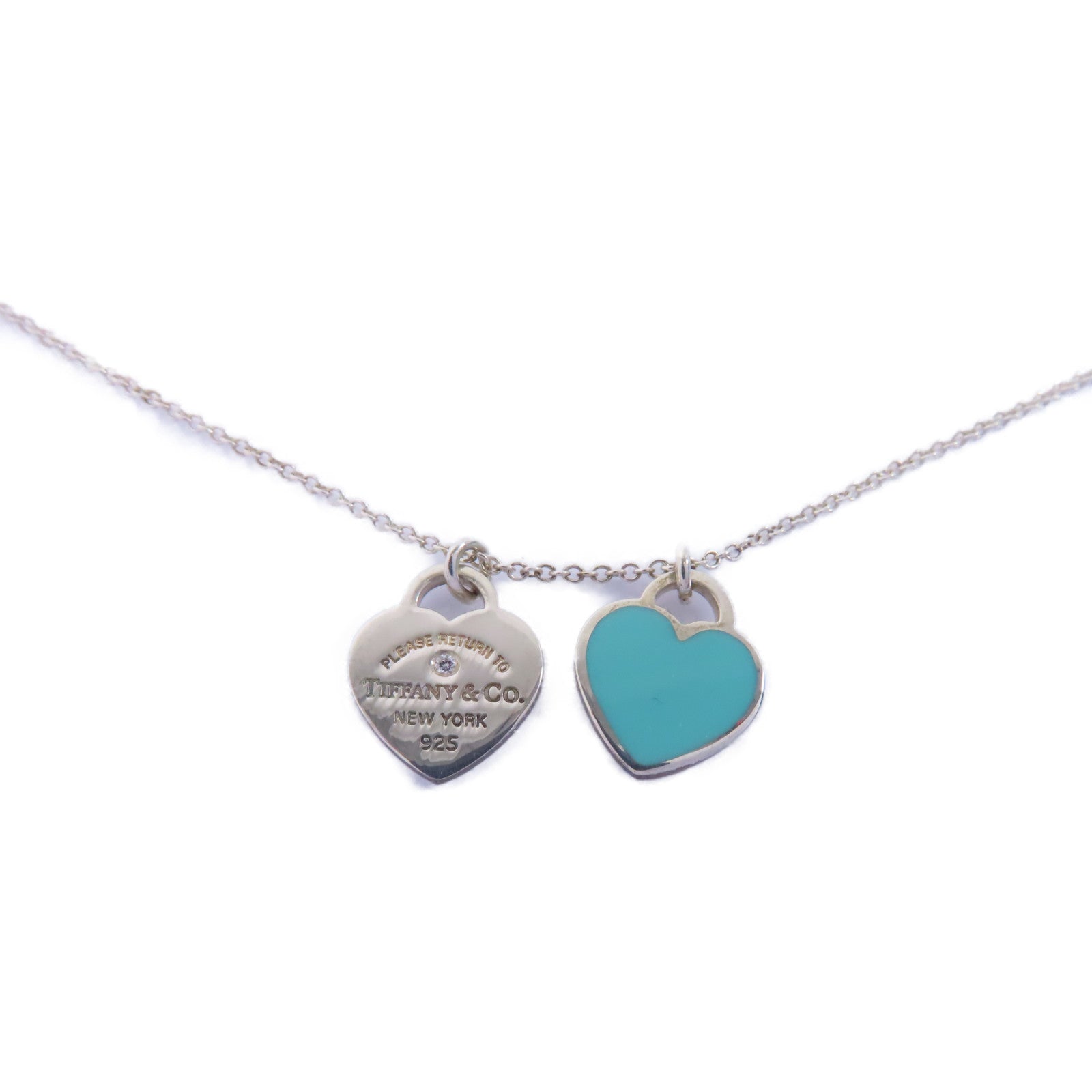 TIFFANY＆CO 925純銀Return To Tiffany Diamond Necklace鑽石項鍊藍色/銀色