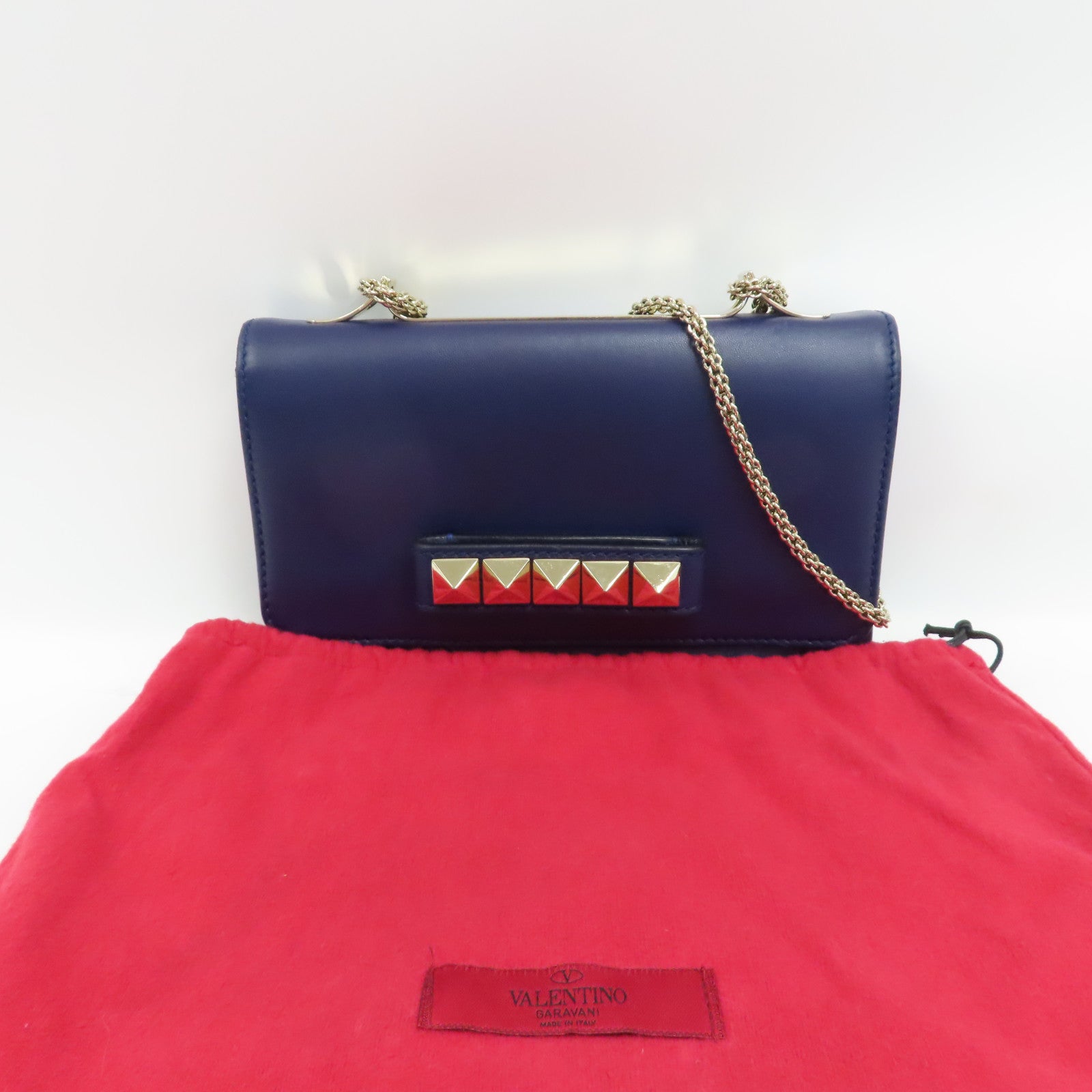 Valentino 【激減優惠】牛皮皮革Shoulder Bag金扣鏈帶肩背袋黑色