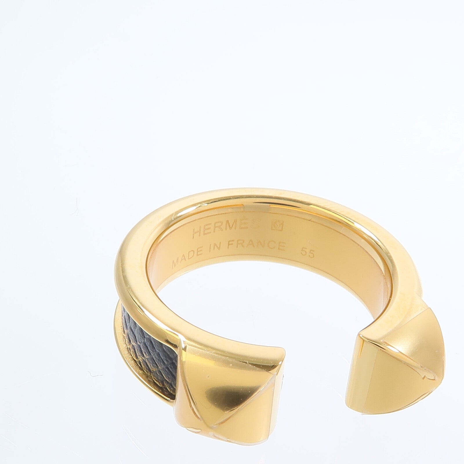HERMES 金屬/Madame皮革Athena Double Stud Ring戒指