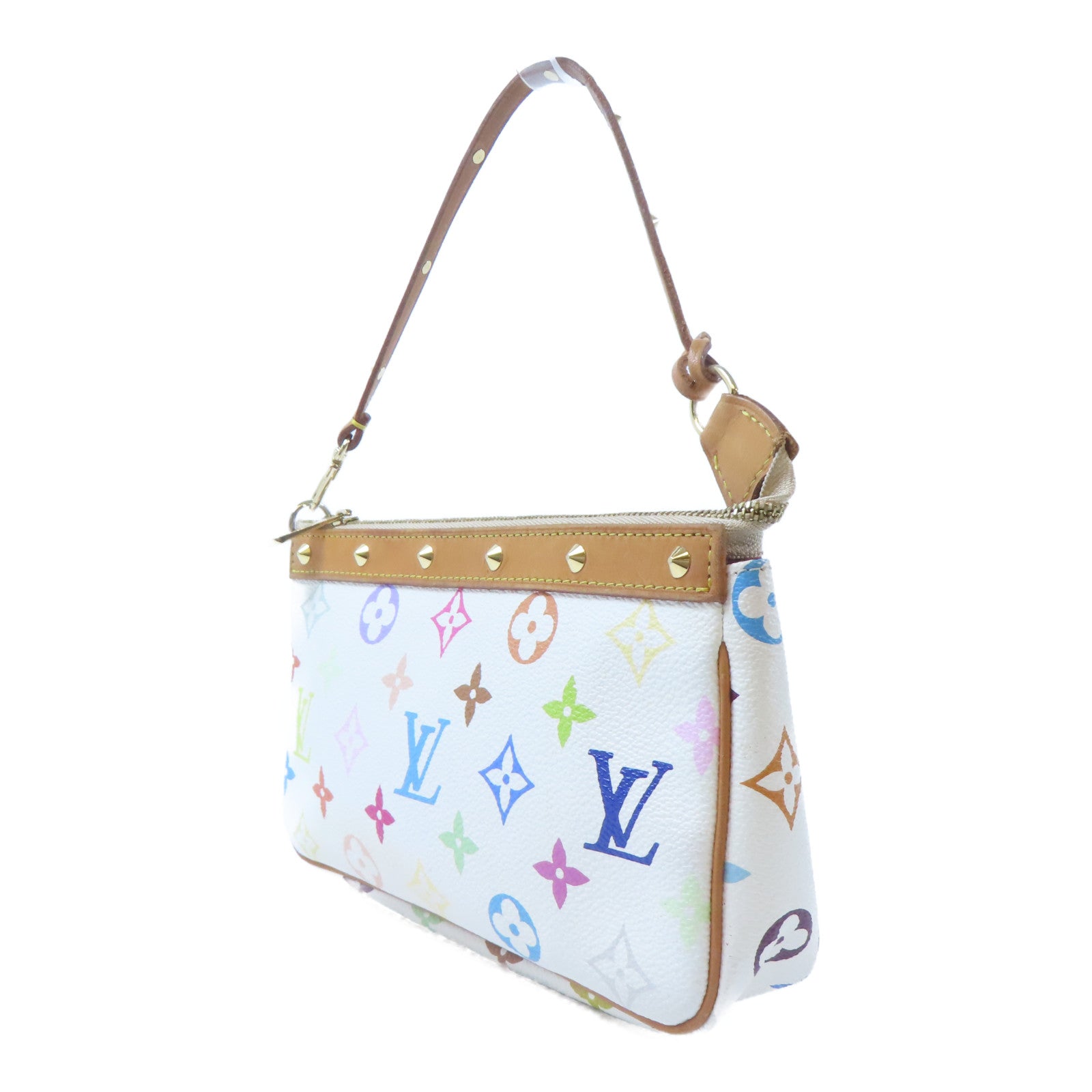 LOUIS VUITTON Monogram Pochette Accessoires金扣手挽袋白色/彩色