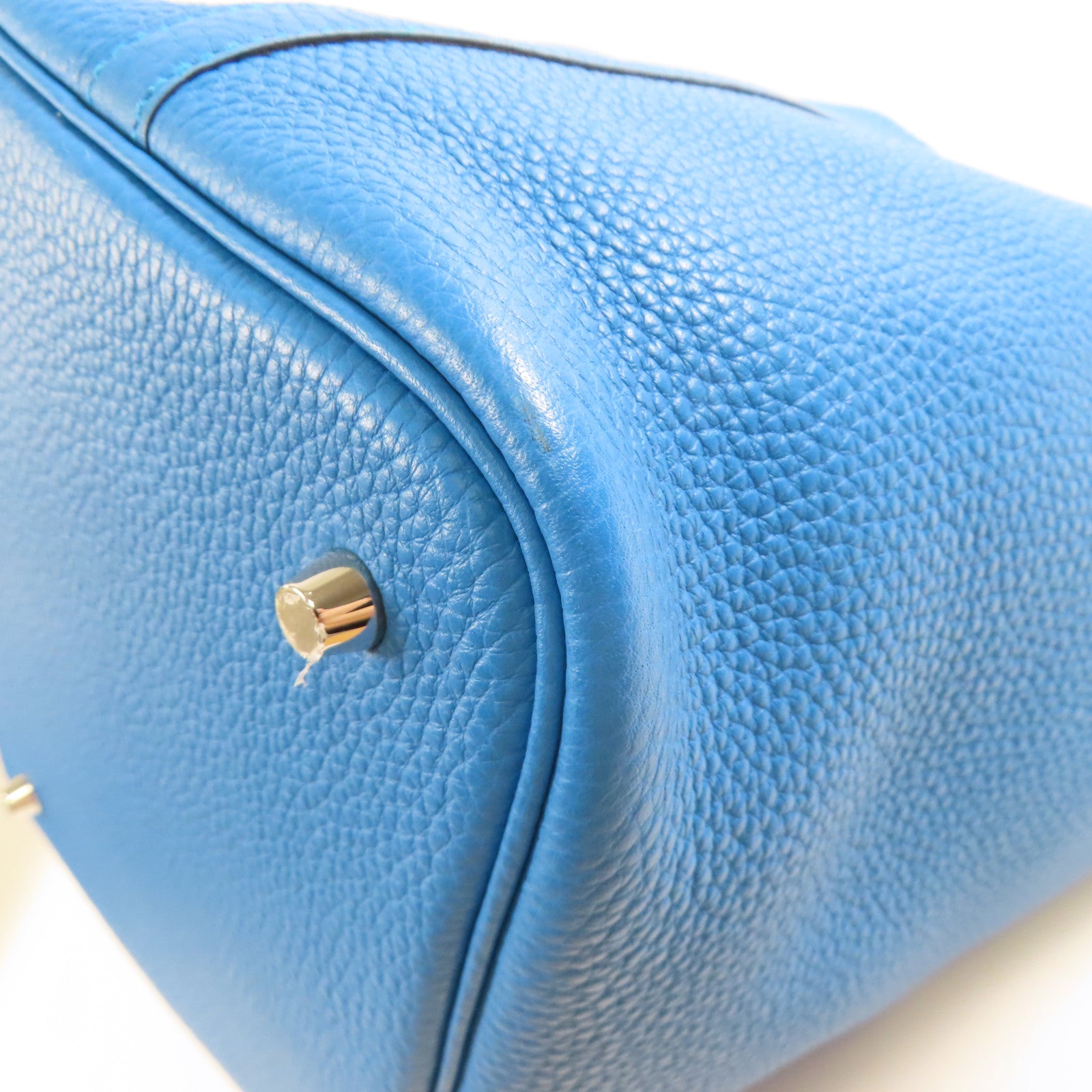 HERMES Clemence皮革Picotin MM銀扣手挽袋Mykonos