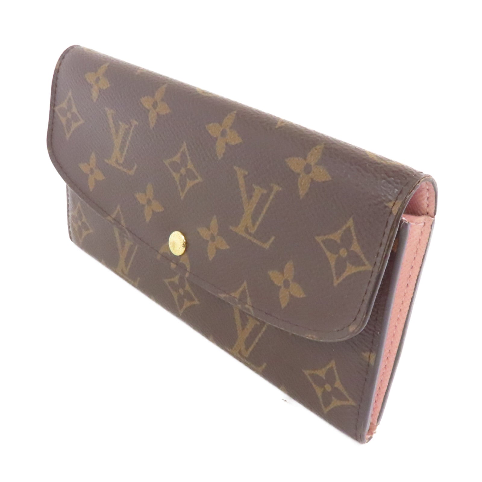 LOUIS VUITTON Monogram Emilie Wallet金扣長錢包啡色/粉紅色