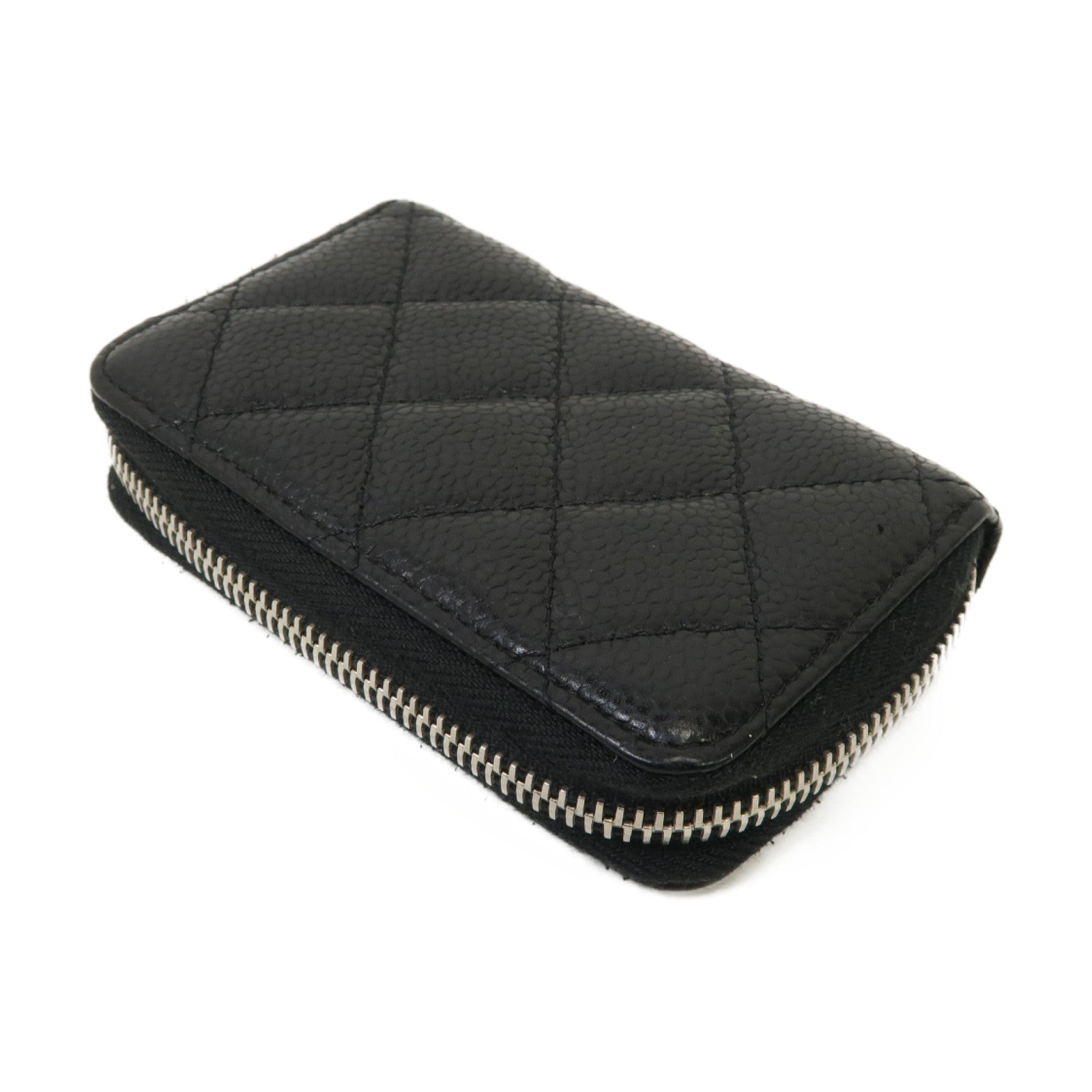 CHANEL 菱格Caviar皮革Coin Case銀扣零錢包黑色