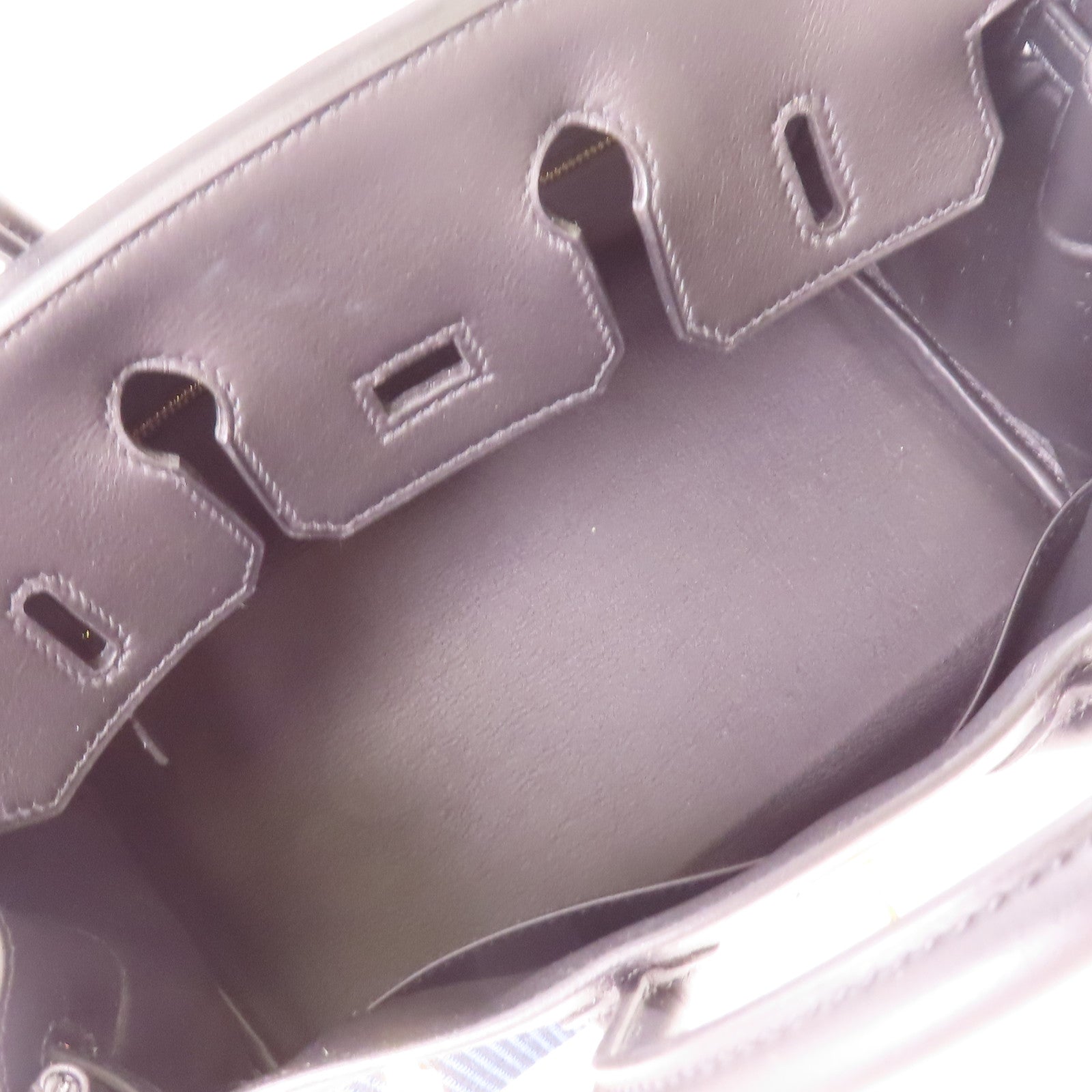 HERMES Swift皮革/Toile Birkin 25金扣手挽袋Noir/Blue Egee