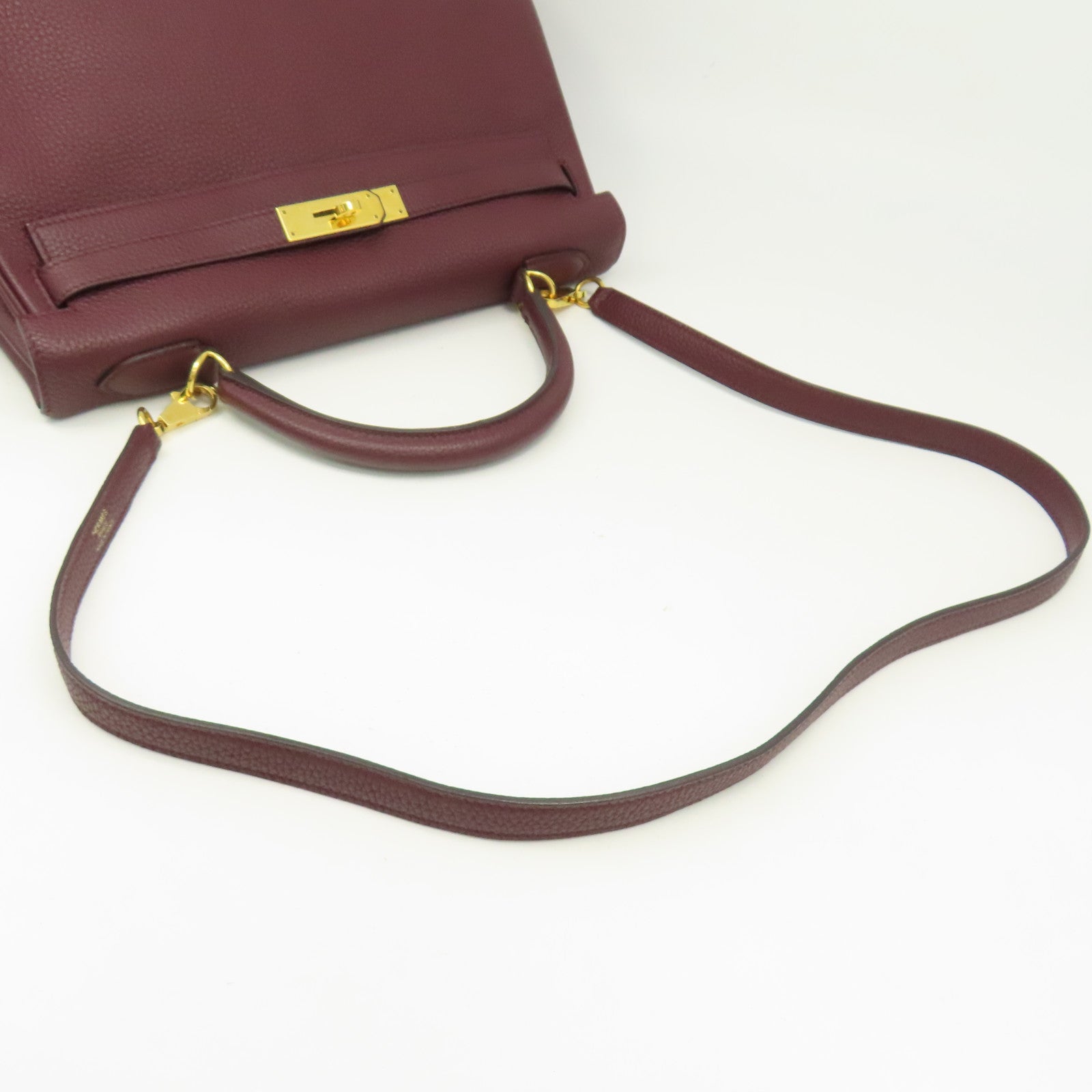 HERMES 【清倉大減價】Clemence皮革Kelly 32金扣手挽肩背兩用袋紅色