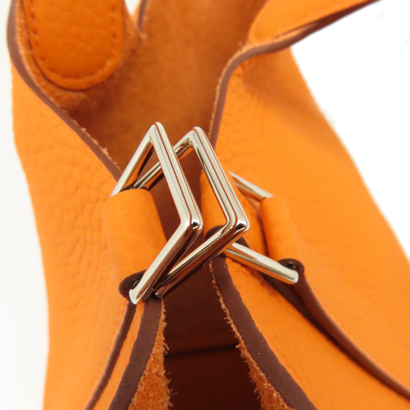 HERMES 【清倉大減價】Clemence皮革Picotin PM Tote Bag銀扣手挽袋橙色