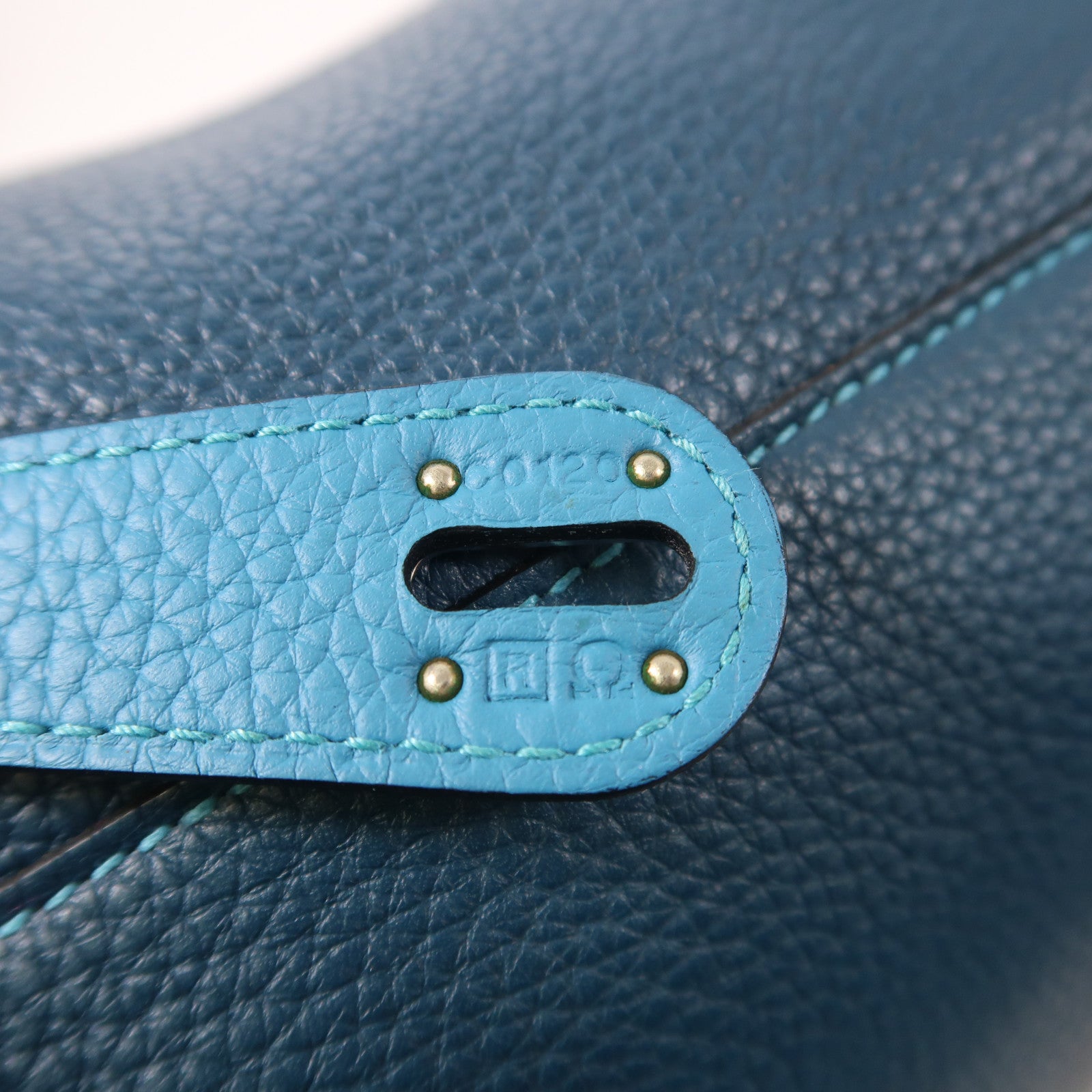 HERMES 皮革Lindy 30手挽肩背兩用袋Turquoise/Bleu Izmir